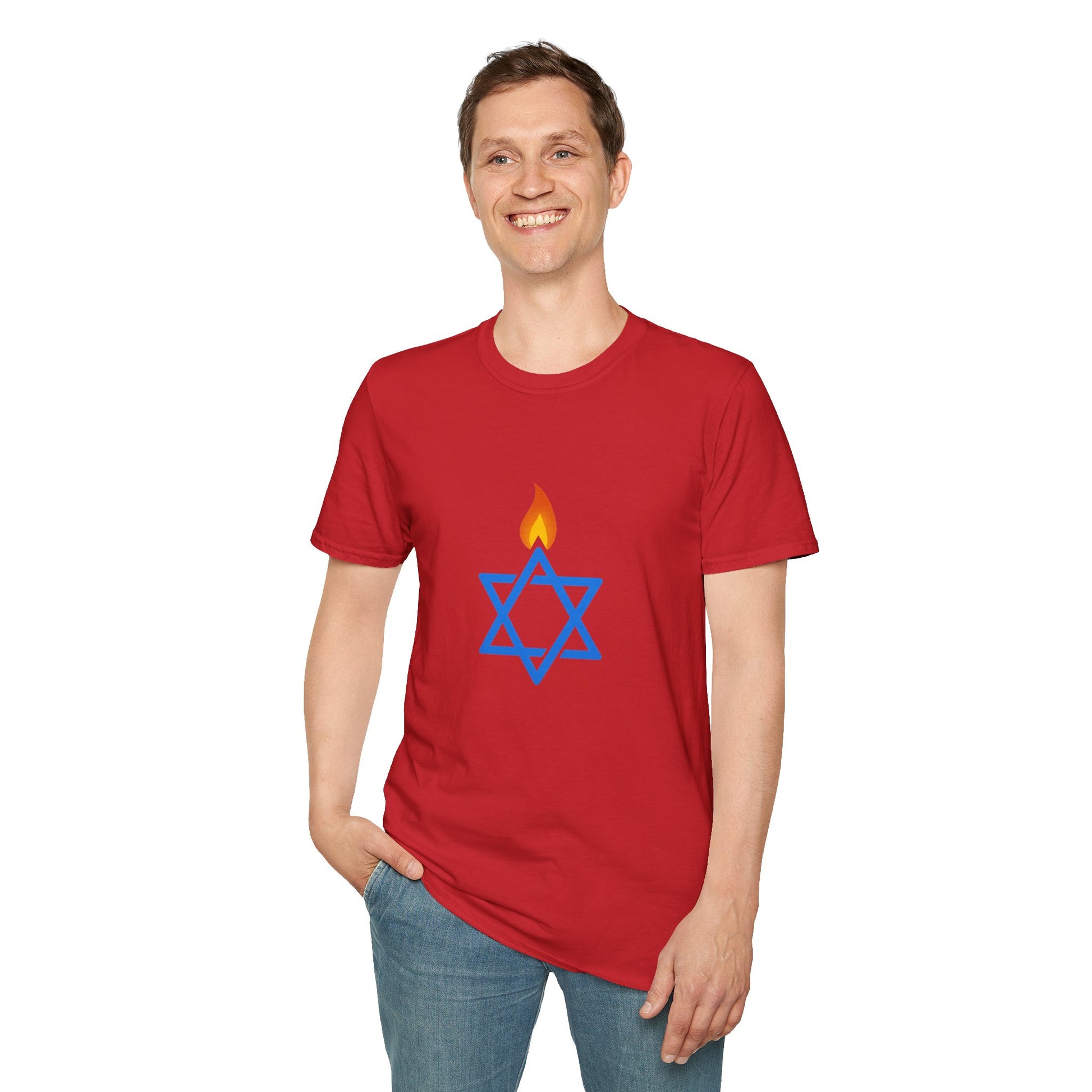 Fire Stars Of David Unisex Softstyle T-Shirt - American Zionist