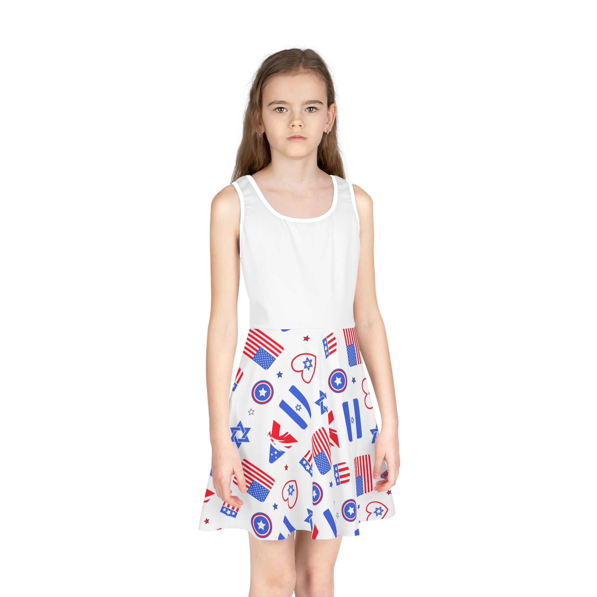 Zionist Heart Pattern Girls' Sleeveless Sundress (AOP) - American Zionist