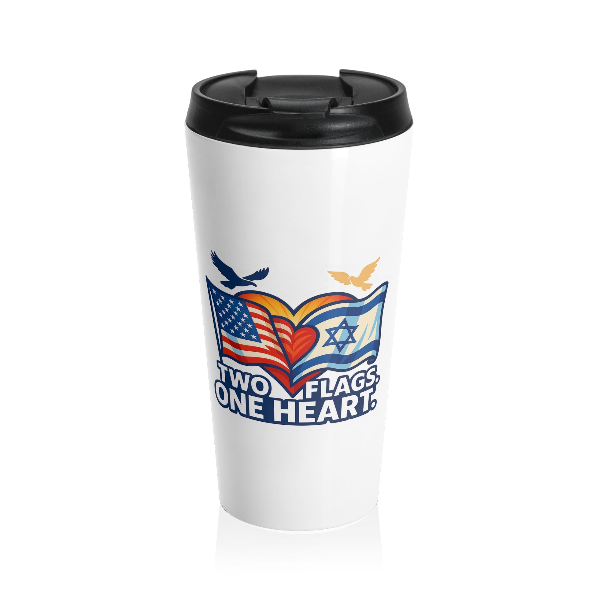 Two Flags. One Heart Stainless Steel Travel Mug - American Zionist