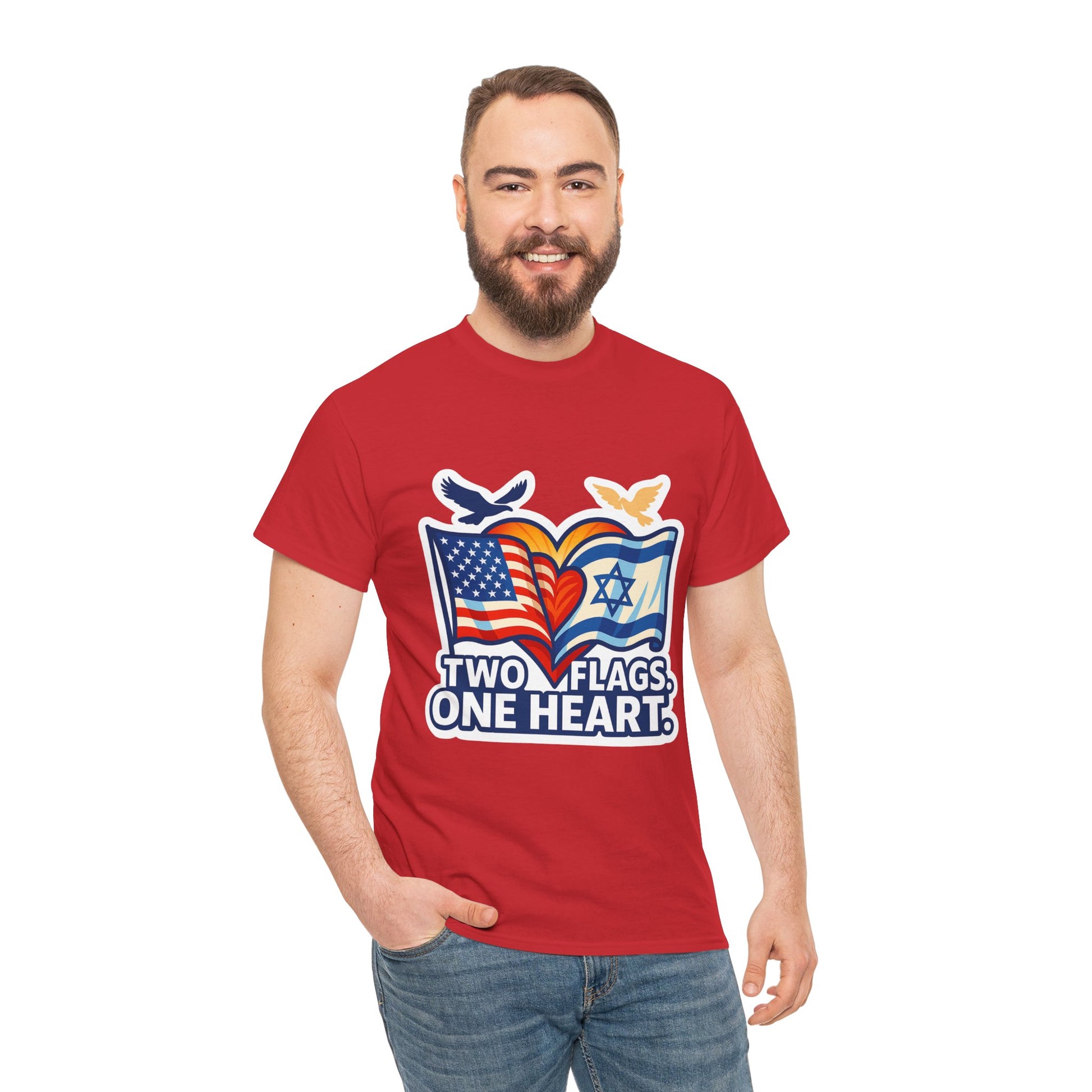Two Flags One Heart Unisex Heavy Cotton Tee - American Zionist