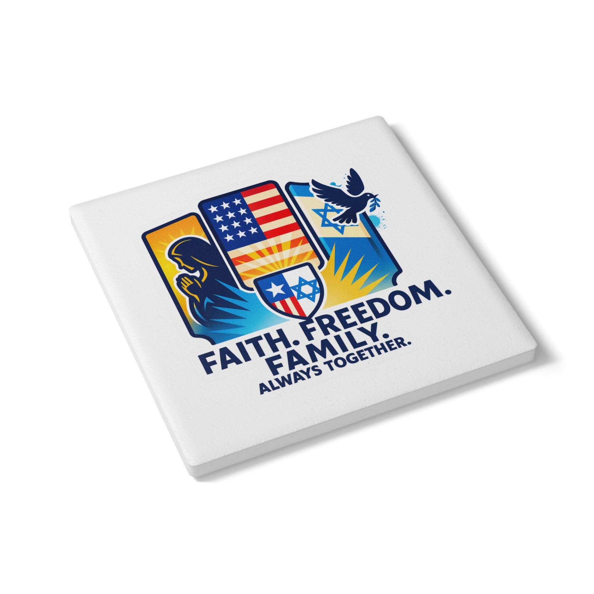 Faith Freedom Family Ceramic Coaster - American Zionist