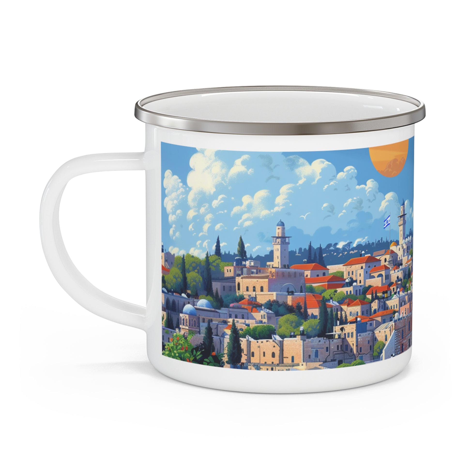 Jerusalem City Skyline Enamel Camping Mug - American Zionist