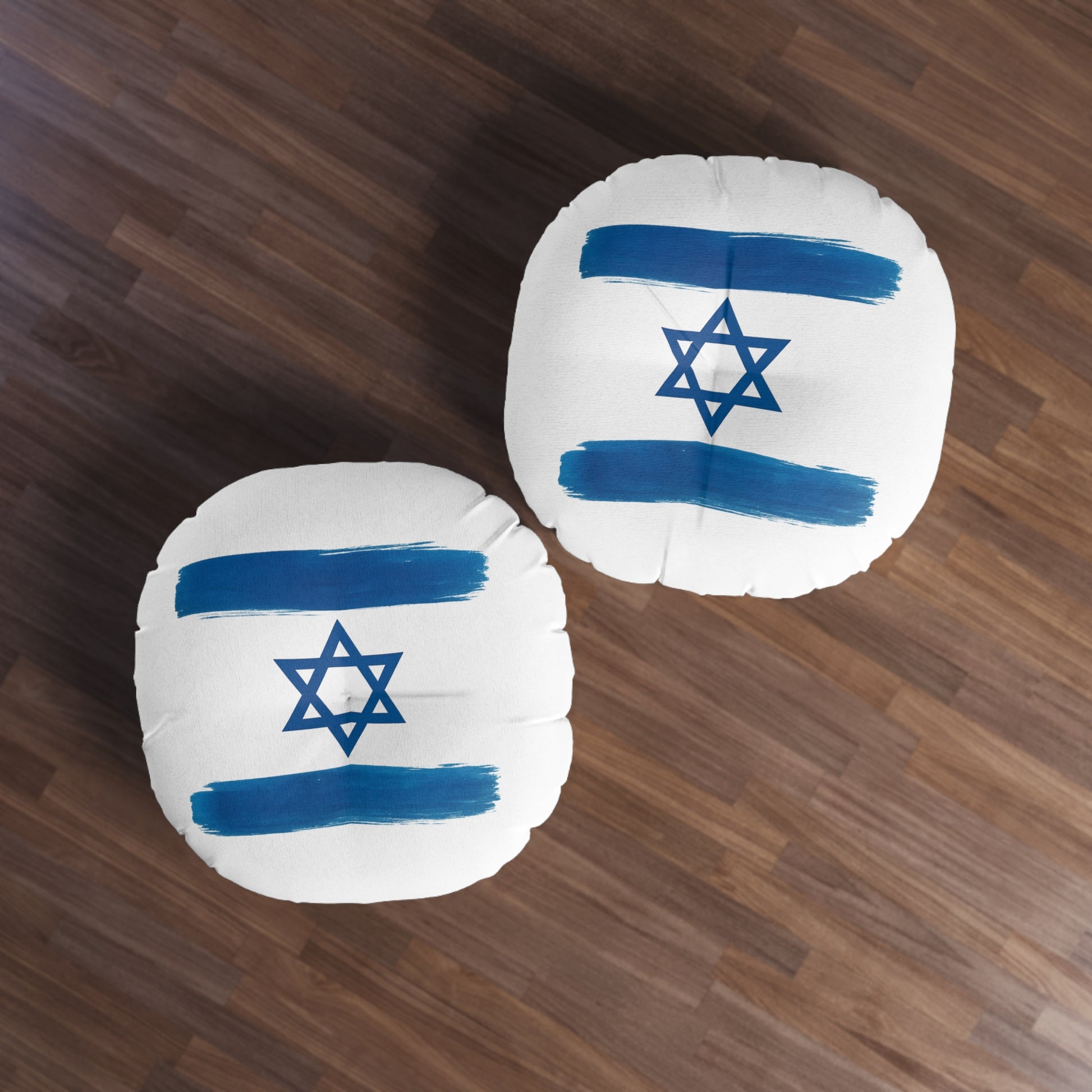 Blue Stars Of David Tufted Floor Pillow, Round - American Zionist