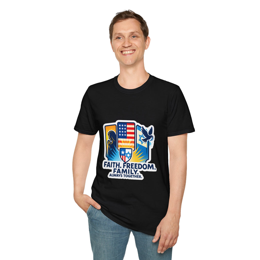 Faith Freedom Family Unisex Softstyle T-Shirt - American Zionist