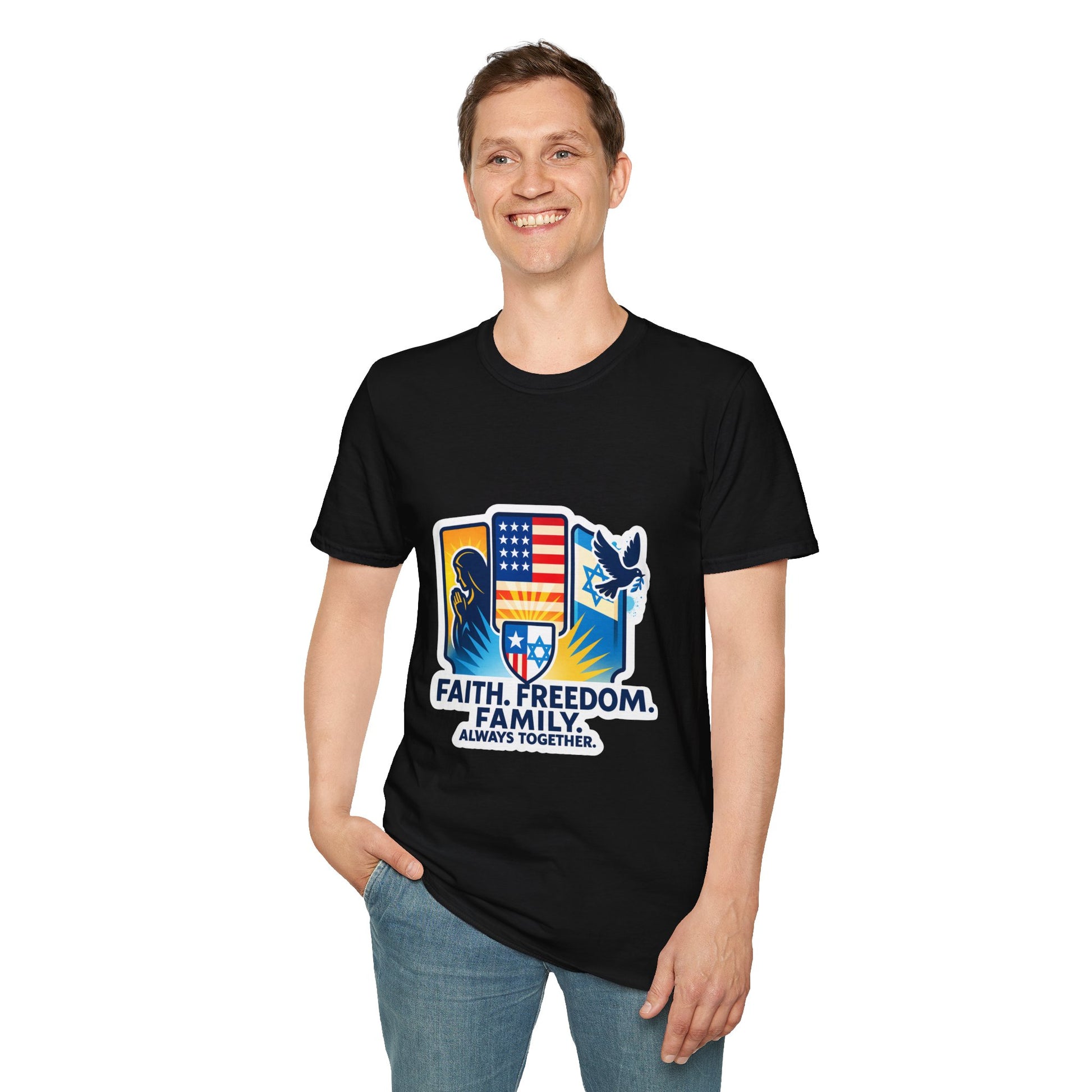 Faith Freedom Family Unisex Softstyle T-Shirt - American Zionist