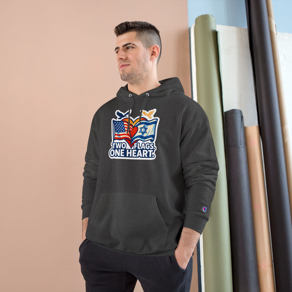 Two Flags. One Heart Champion Hoodie - American Zionist