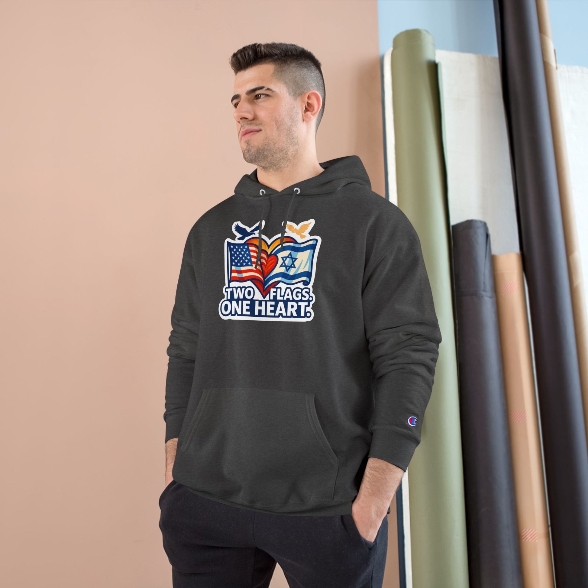 Two Flags. One Heart Champion Hoodie - American Zionist