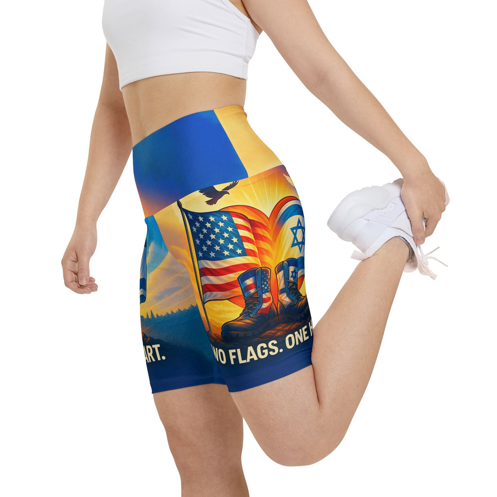 Two Flags One Heart Women's Workout Shorts (AOP) - American Zionist
