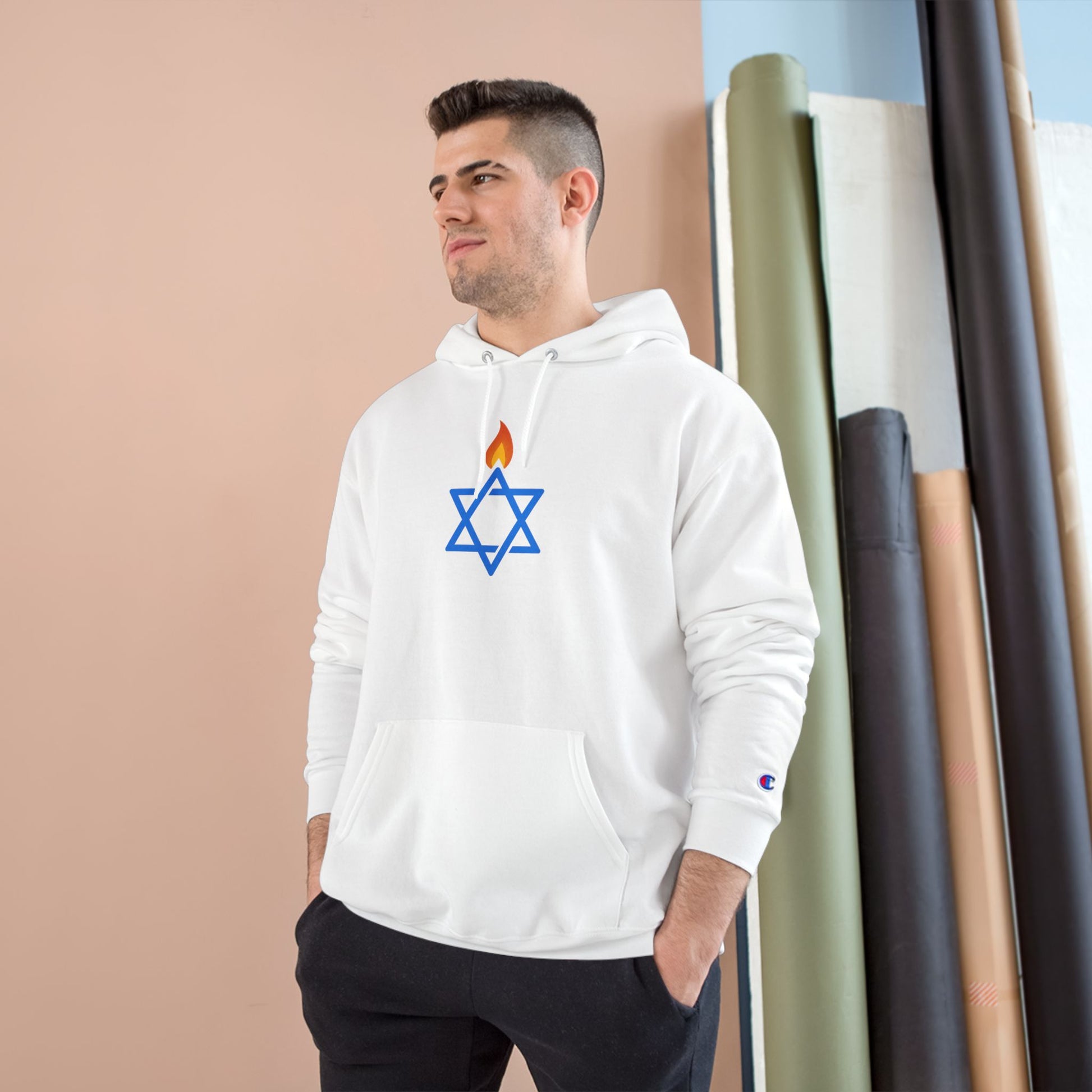 Fire Stars Of David Champion Hoodie - American Zionist
