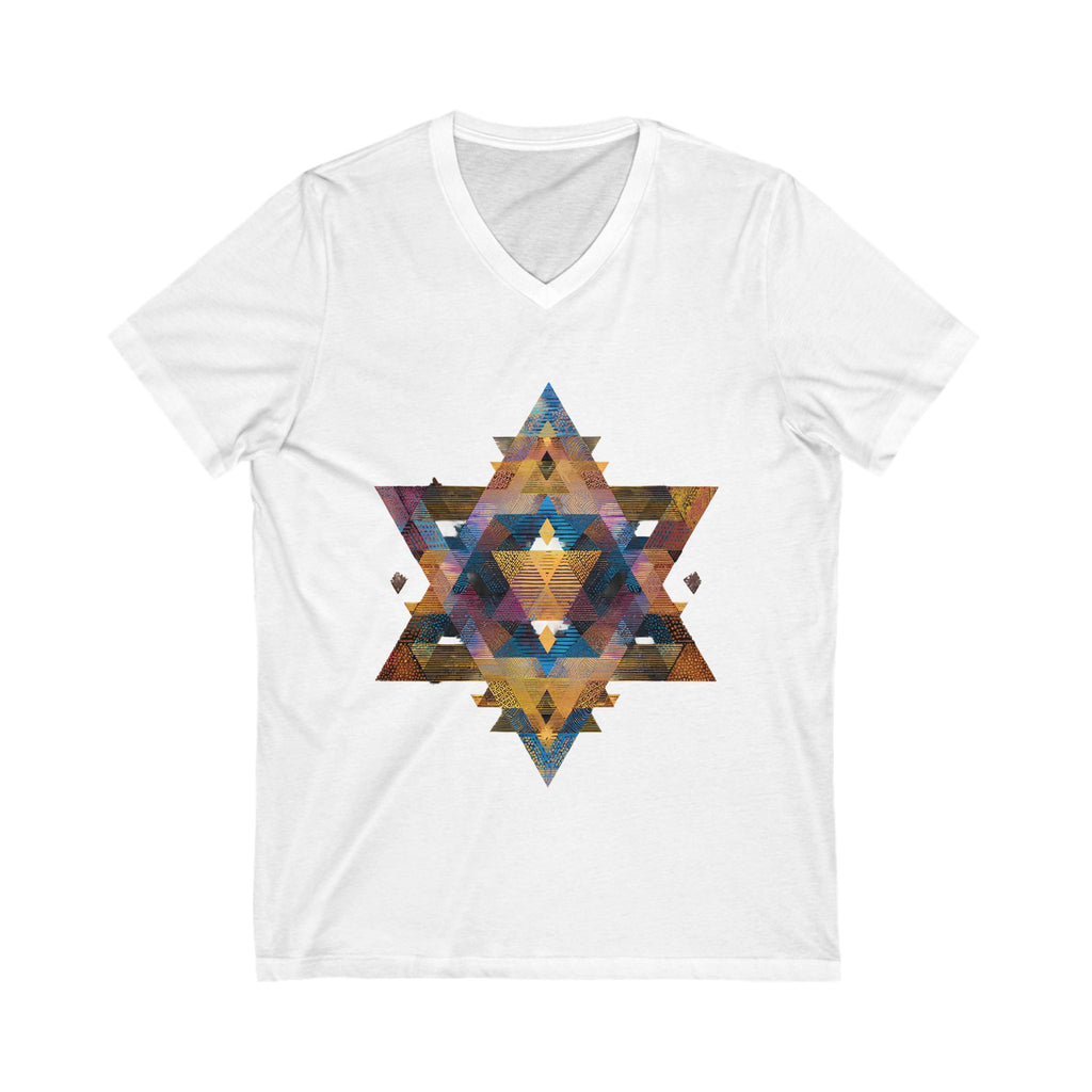 Star of David Geometric Unisex Jersey Short Sleeve V - Neck Tee - American Zionist
