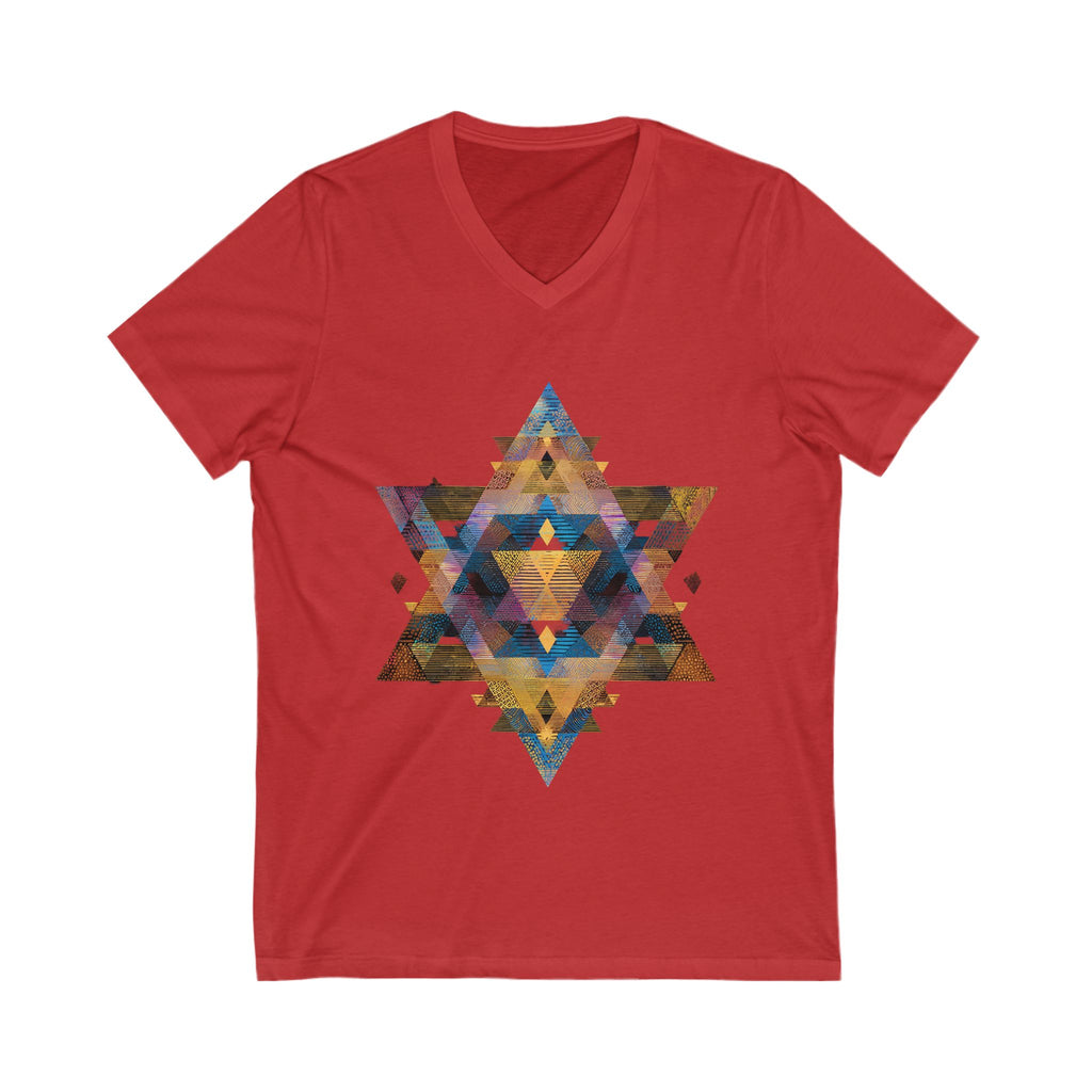Star of David Geometric Unisex Jersey Short Sleeve V - Neck Tee - American Zionist