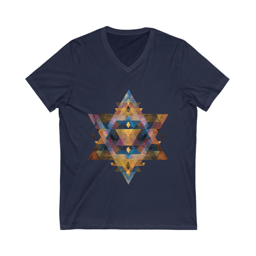Star of David Geometric Unisex Jersey Short Sleeve V - Neck Tee - American Zionist