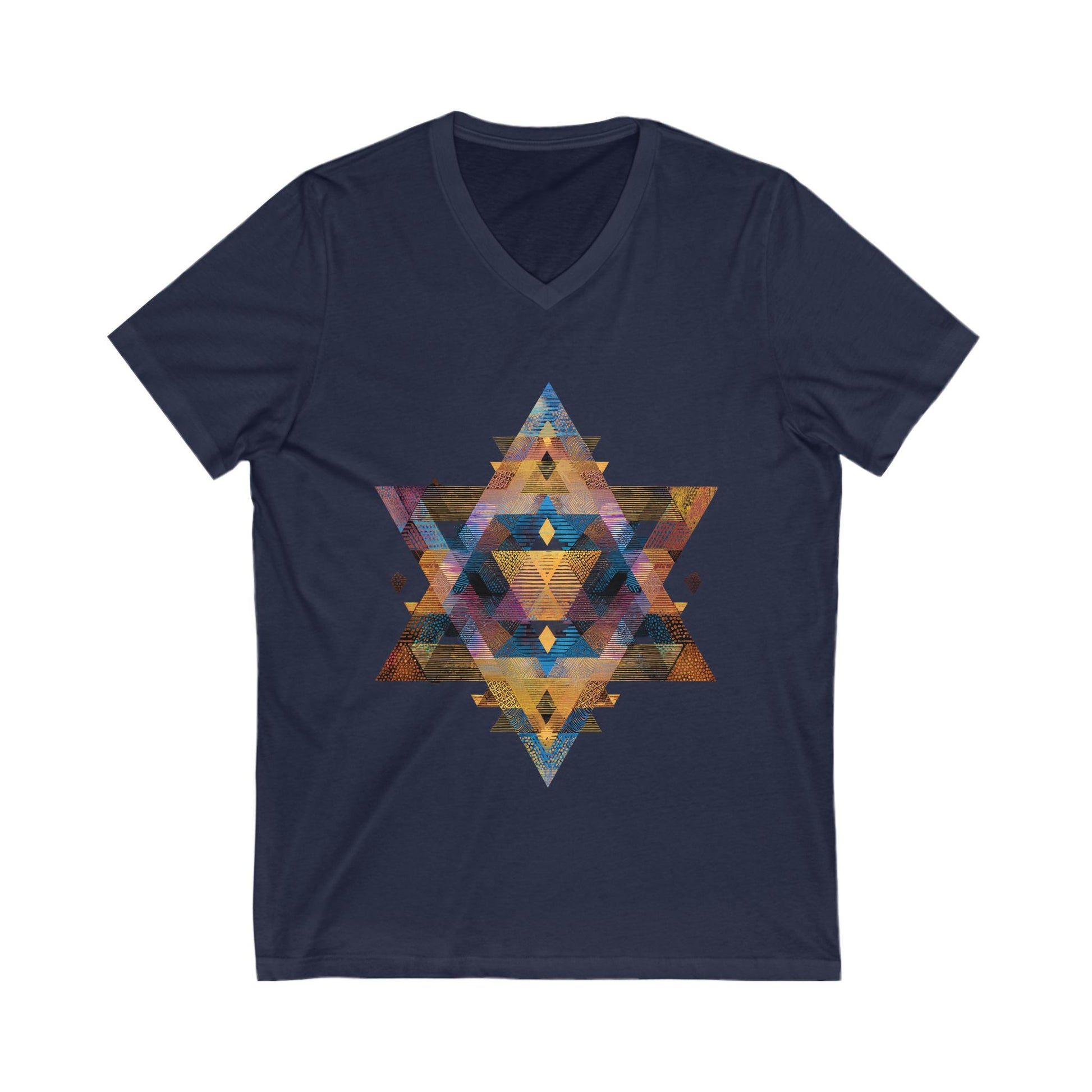 Star of David Geometric Unisex Jersey Short Sleeve V - Neck Tee - American Zionist
