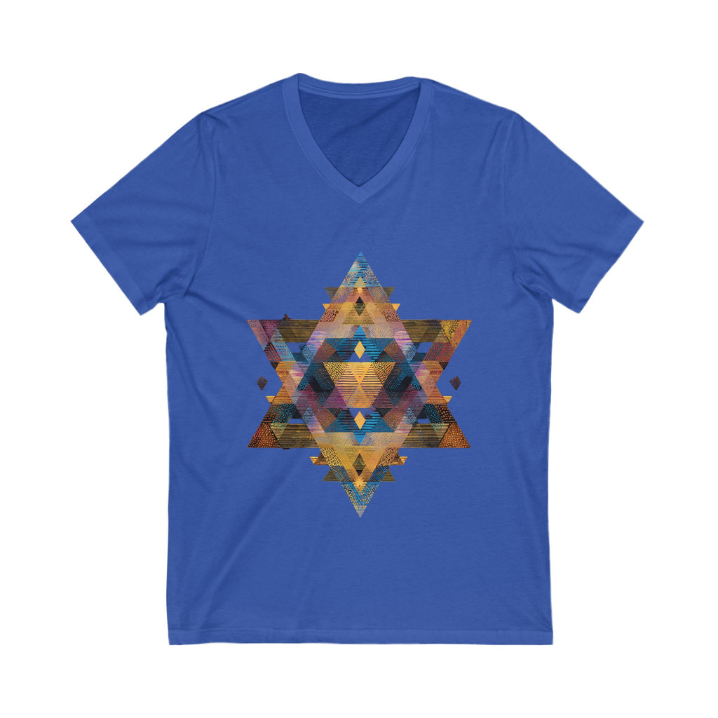 Star of David Geometric Unisex Jersey Short Sleeve V - Neck Tee - American Zionist