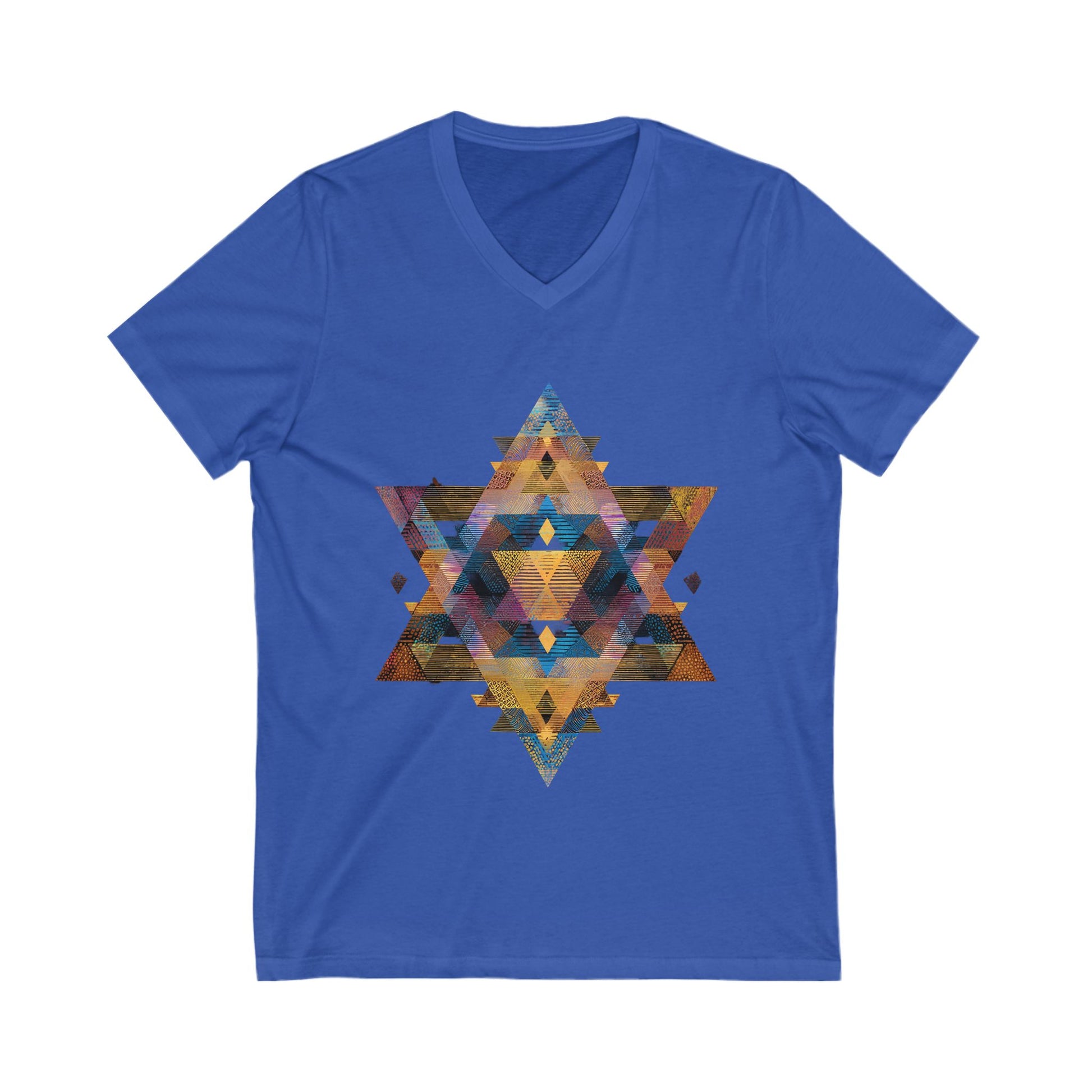 Star of David Geometric Unisex Jersey Short Sleeve V - Neck Tee - American Zionist