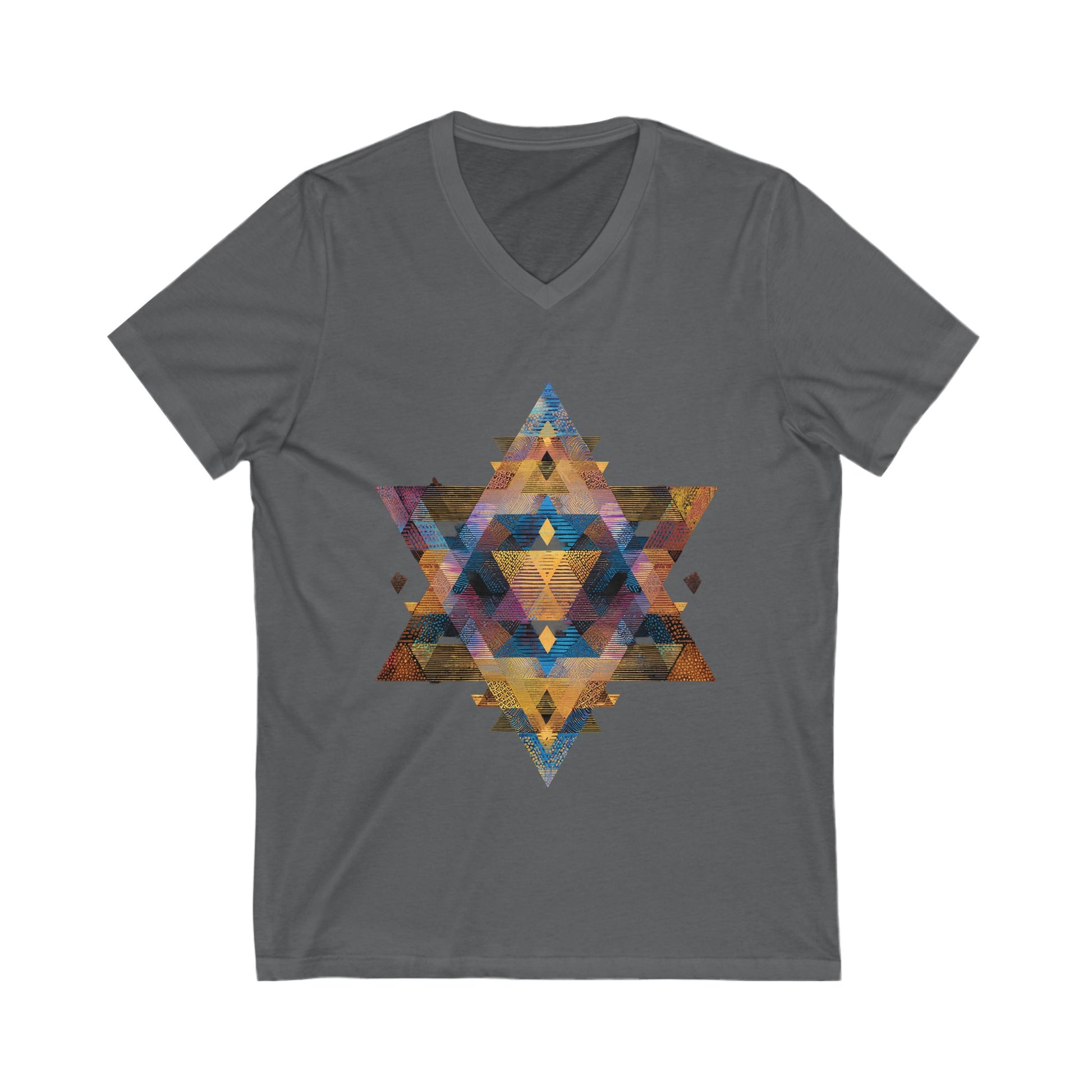 Star of David Geometric Unisex Jersey Short Sleeve V - Neck Tee - American Zionist