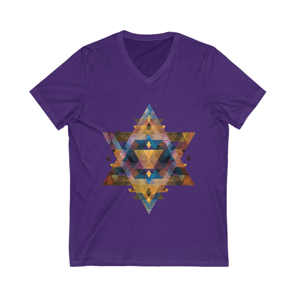 Star of David Geometric Unisex Jersey Short Sleeve V - Neck Tee - American Zionist