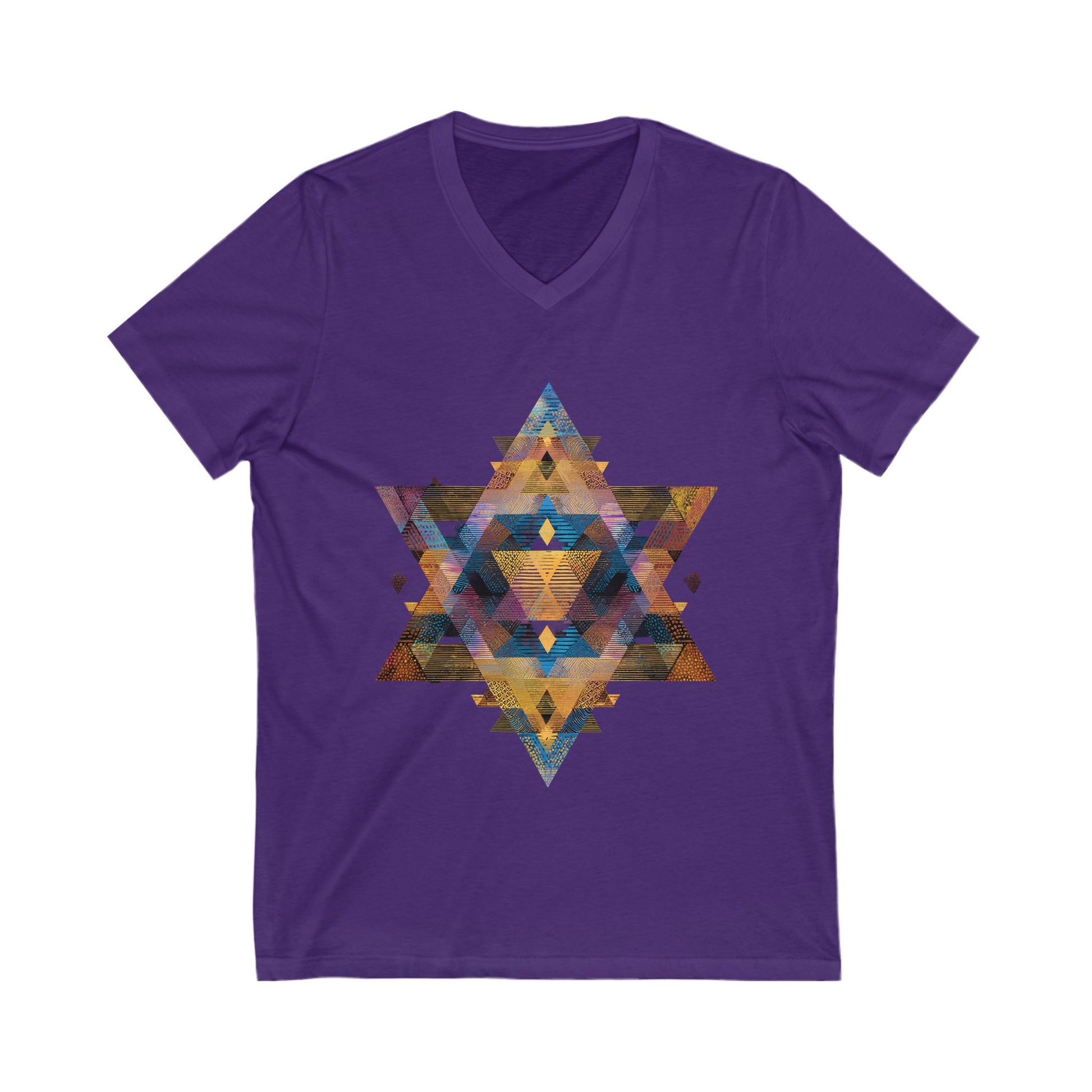 Star of David Geometric Unisex Jersey Short Sleeve V - Neck Tee - American Zionist