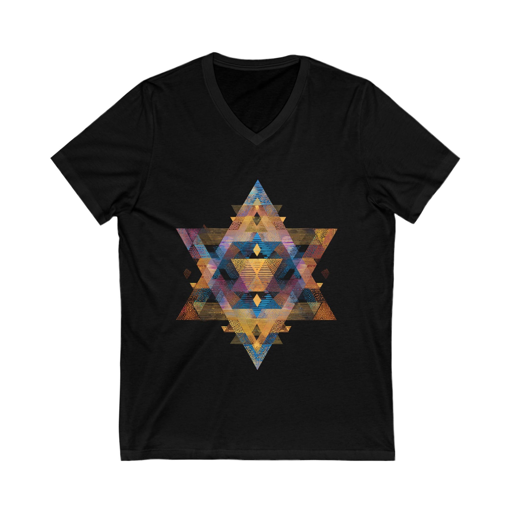 Star of David Geometric Unisex Jersey Short Sleeve V - Neck Tee - American Zionist