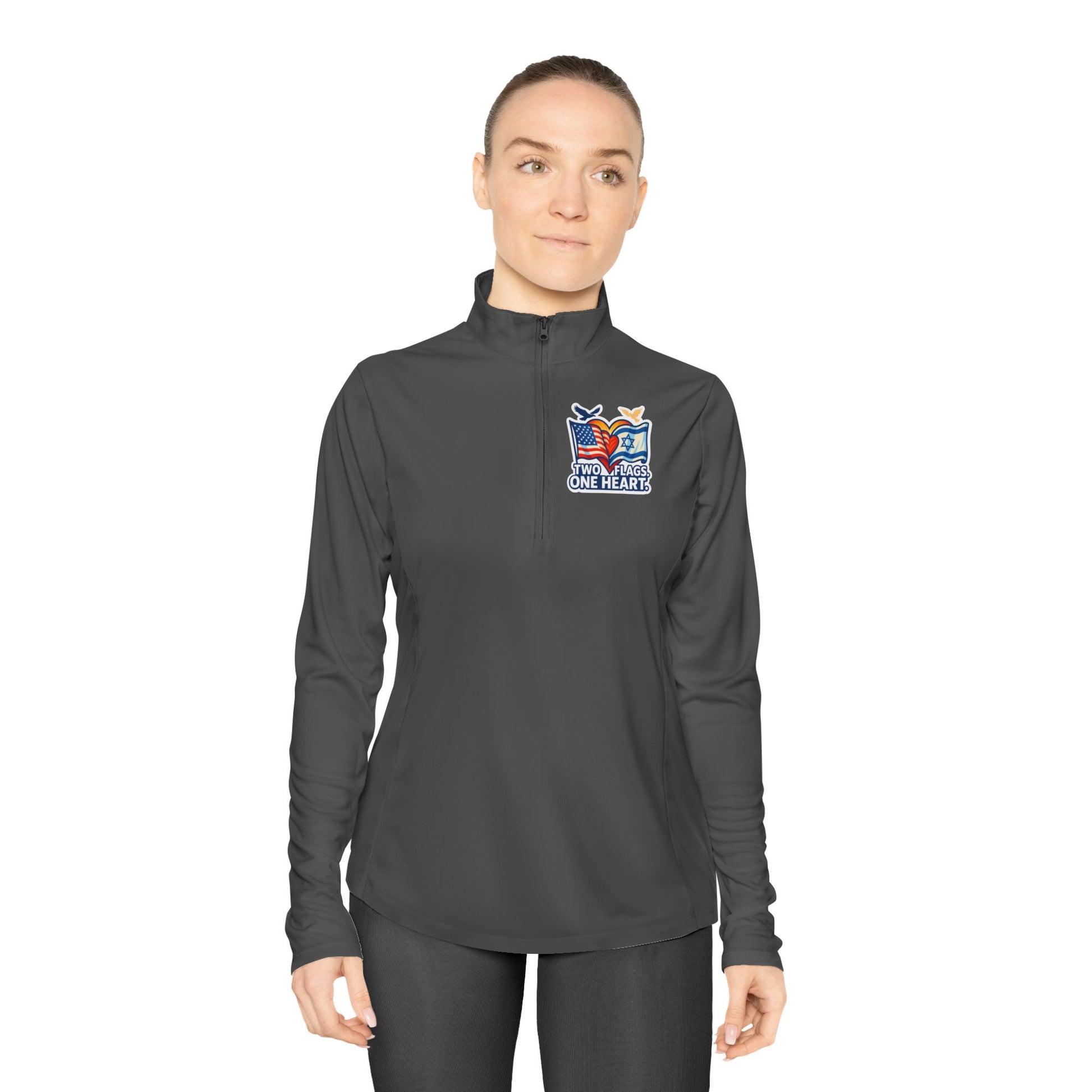 Two Flags. One Heart Ladies Quarter - Zip Pullover - American Zionist
