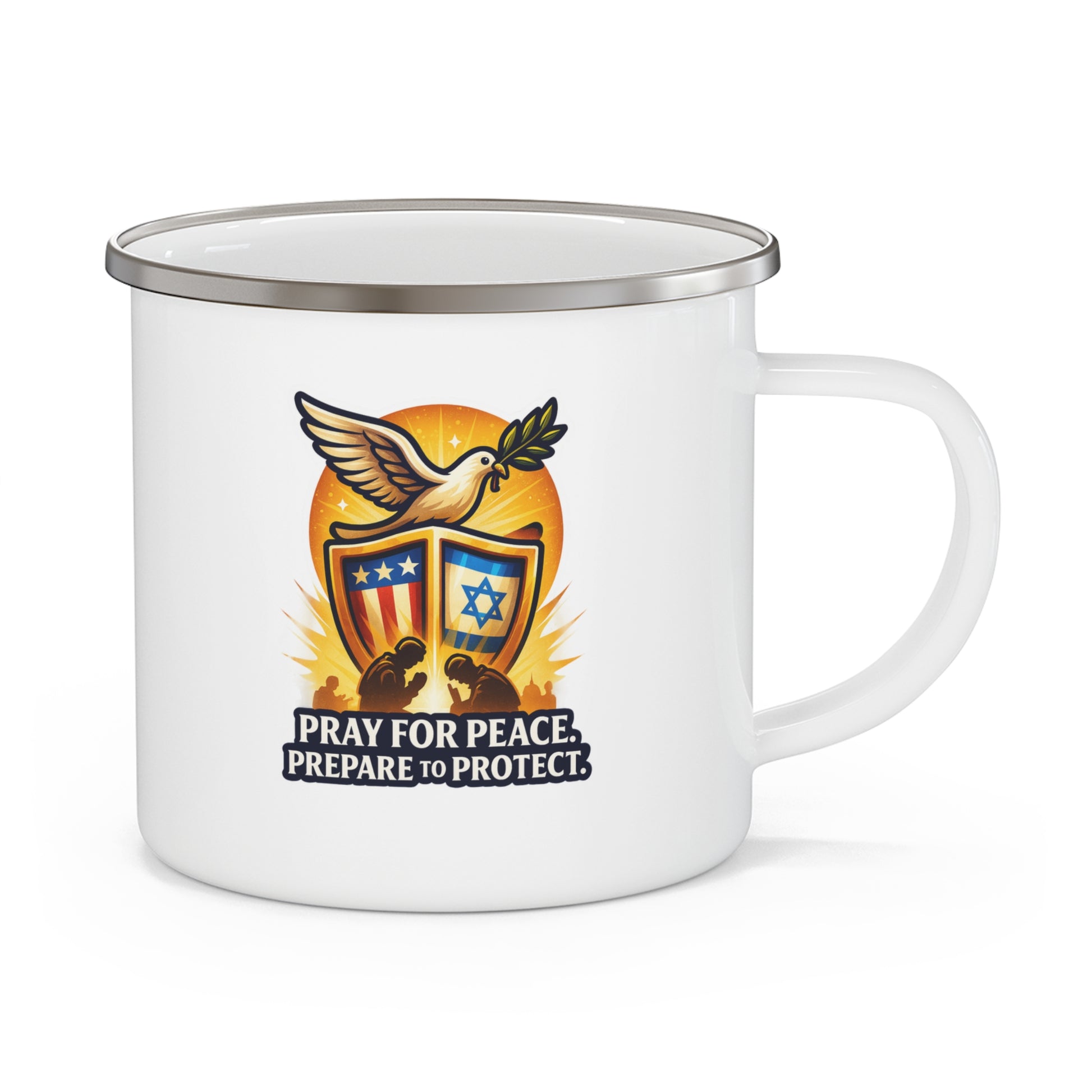 Pray For Peace Enamel Camping Mug - American Zionist