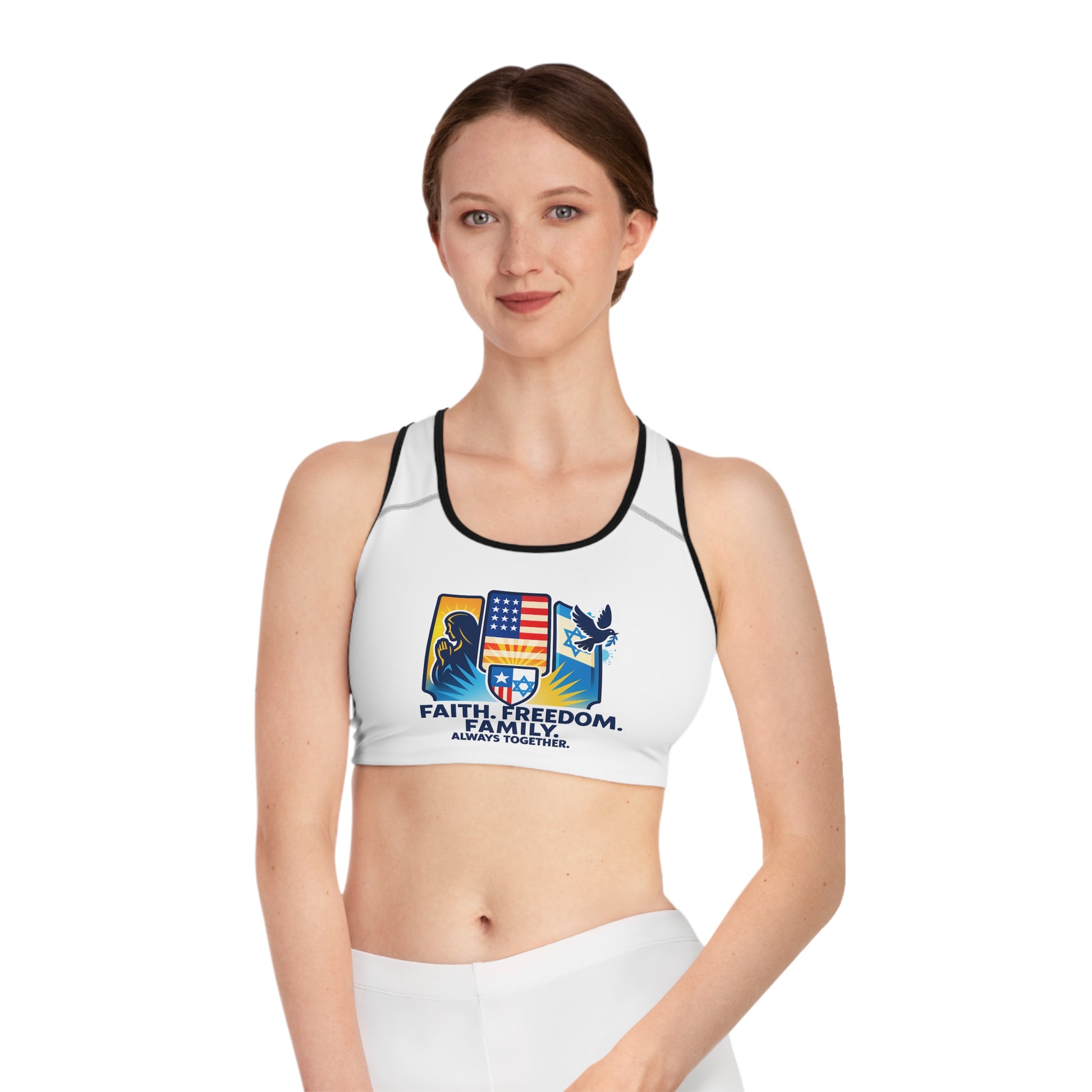 Faith Freedom Family Sports Bra (AOP) - American Zionist