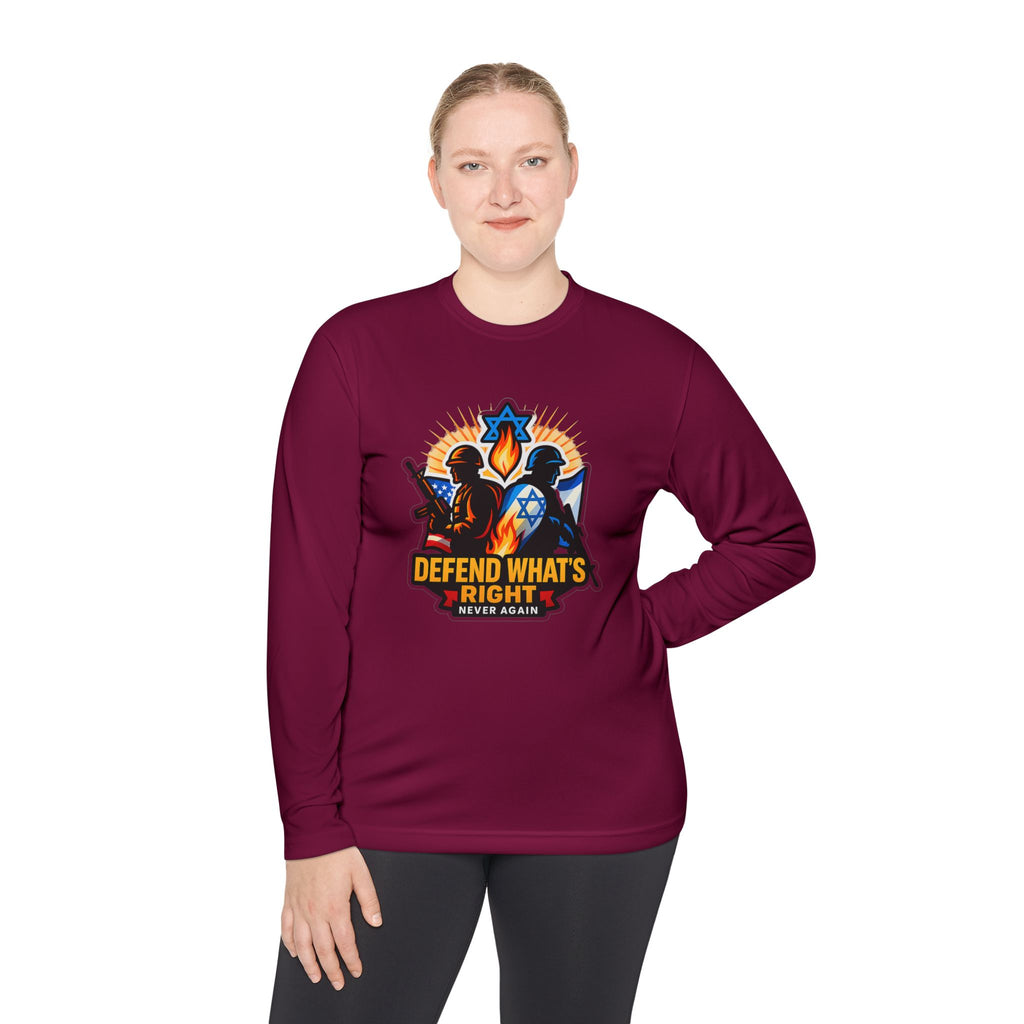 Defend What's Right Unisex Lightweight Long Sleeve Tee - American Zionist