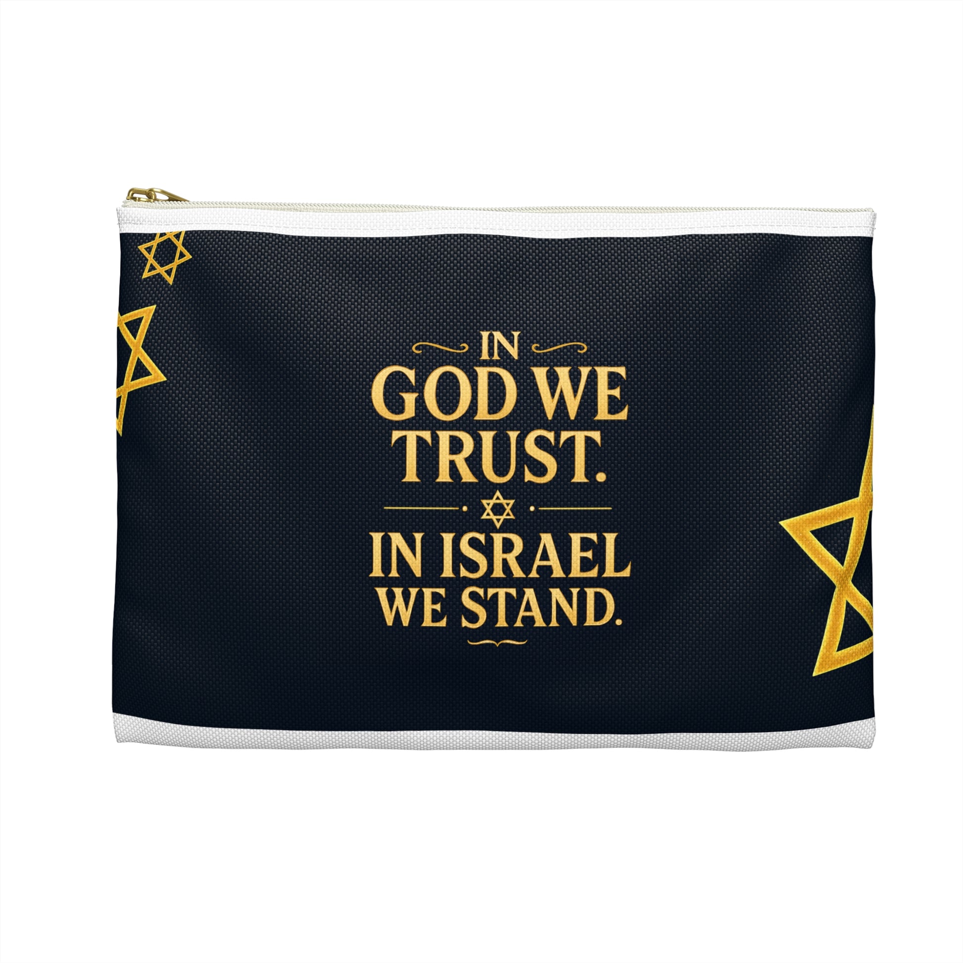 In God We Trust, In Israel We Stand with Stars Accessory Pouch - American Zionist