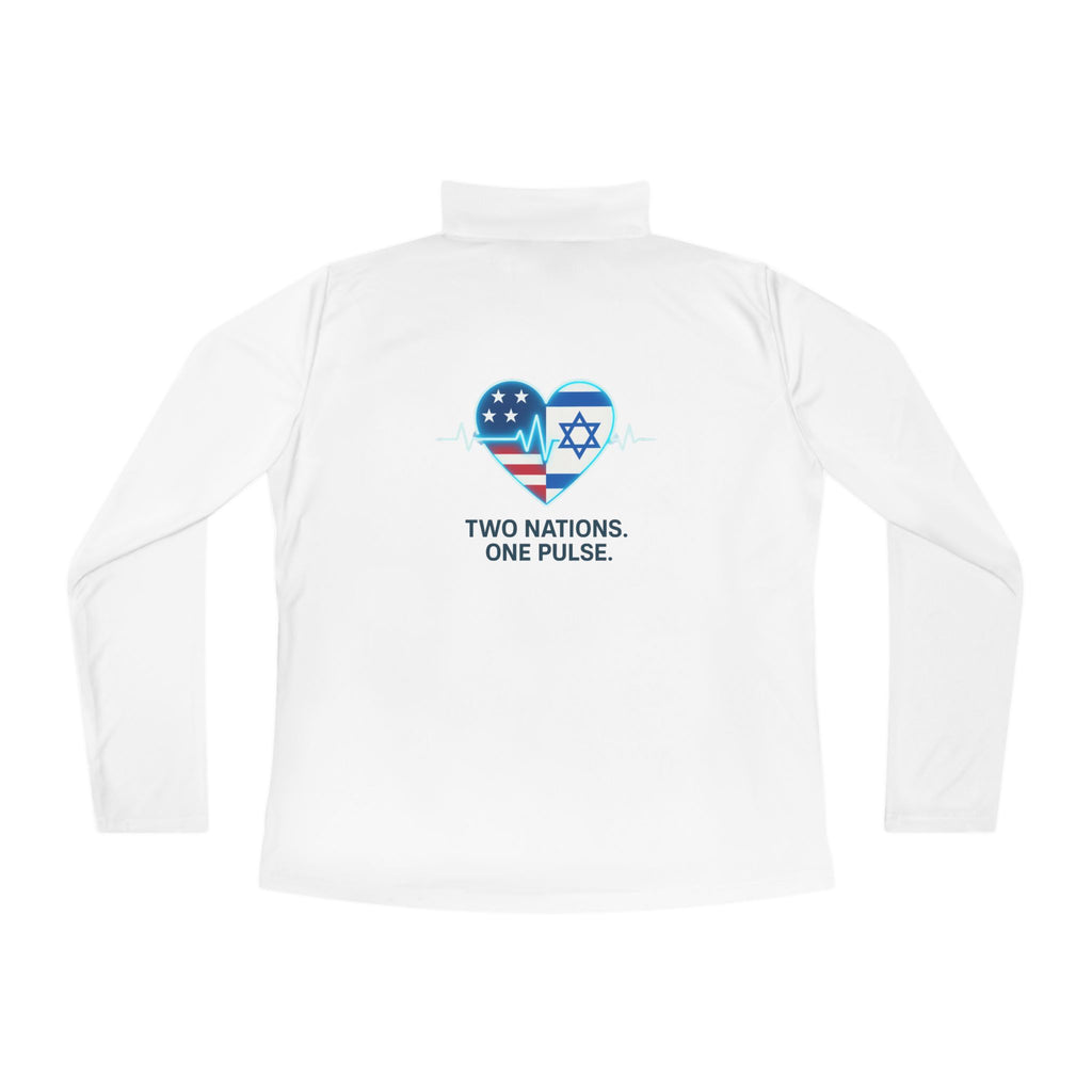 Two Nations. One Pulse Ladies Quarter - Zip Pullover - American Zionist