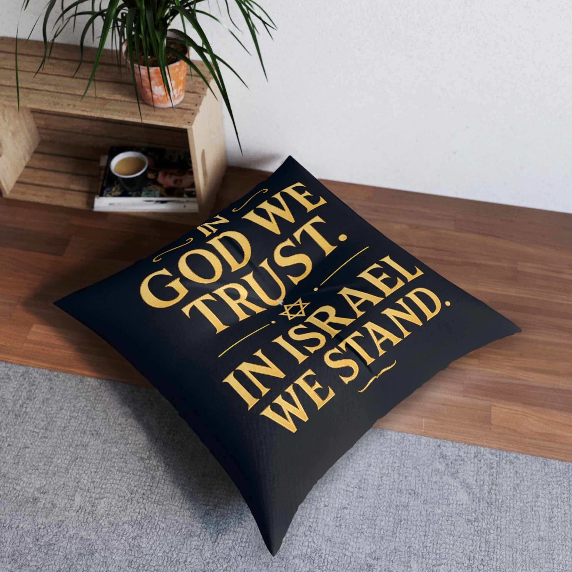 In God With Israel Tufted Floor Pillow, Square - American Zionist