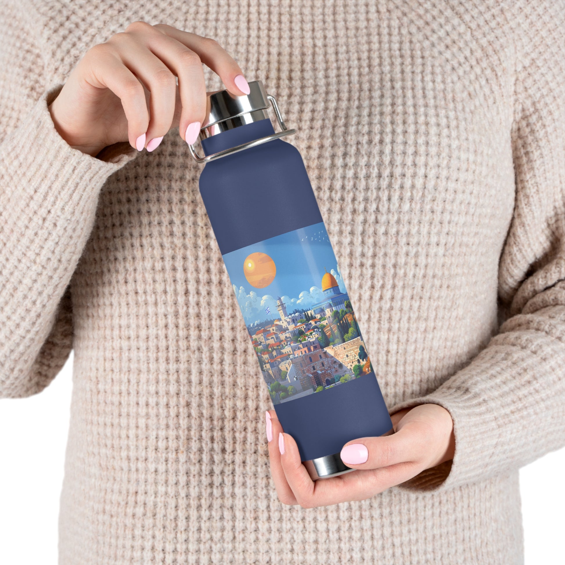 Jerusalem City Skyline Copper Vacuum Insulated Bottle, 22oz - American Zionist