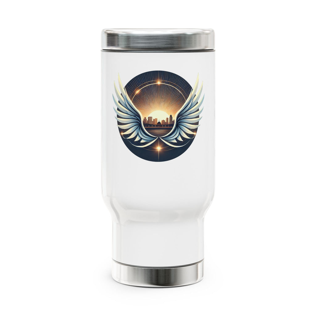 Sunrise Wings Stainless Steel Travel Mug with Handle, 14oz - American Zionist