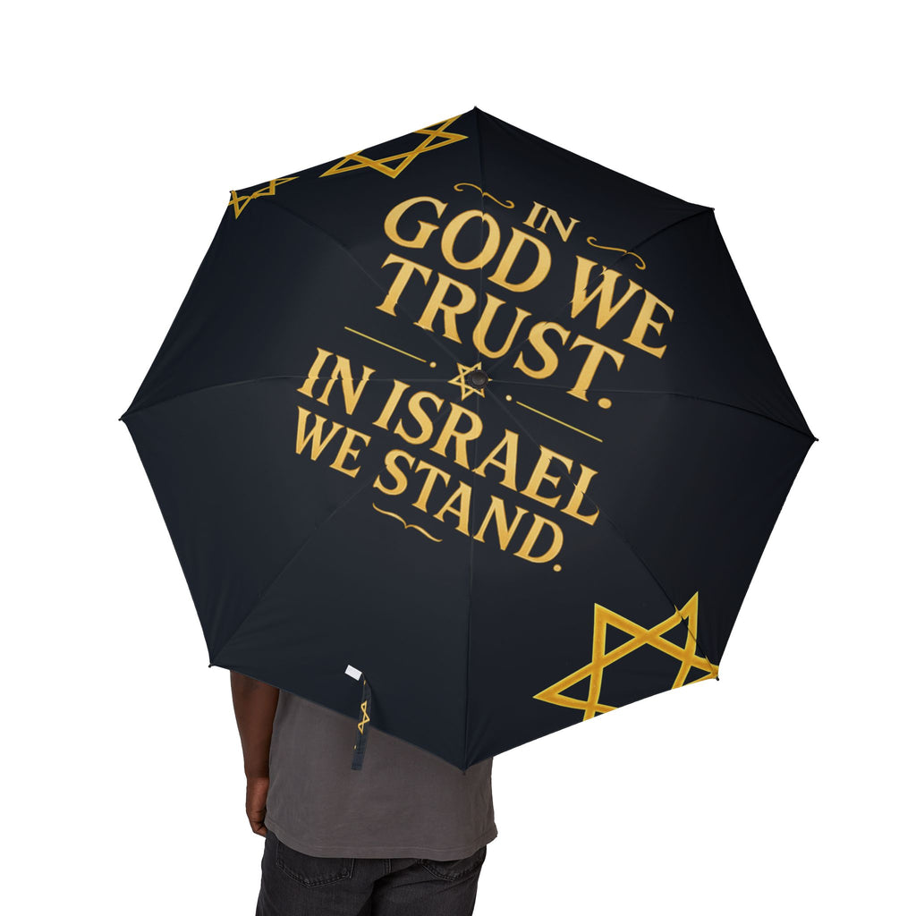 In God We Trust, In Israel We Stand with Stars Semi - Automatic Foldable Umbrella - American Zionist
