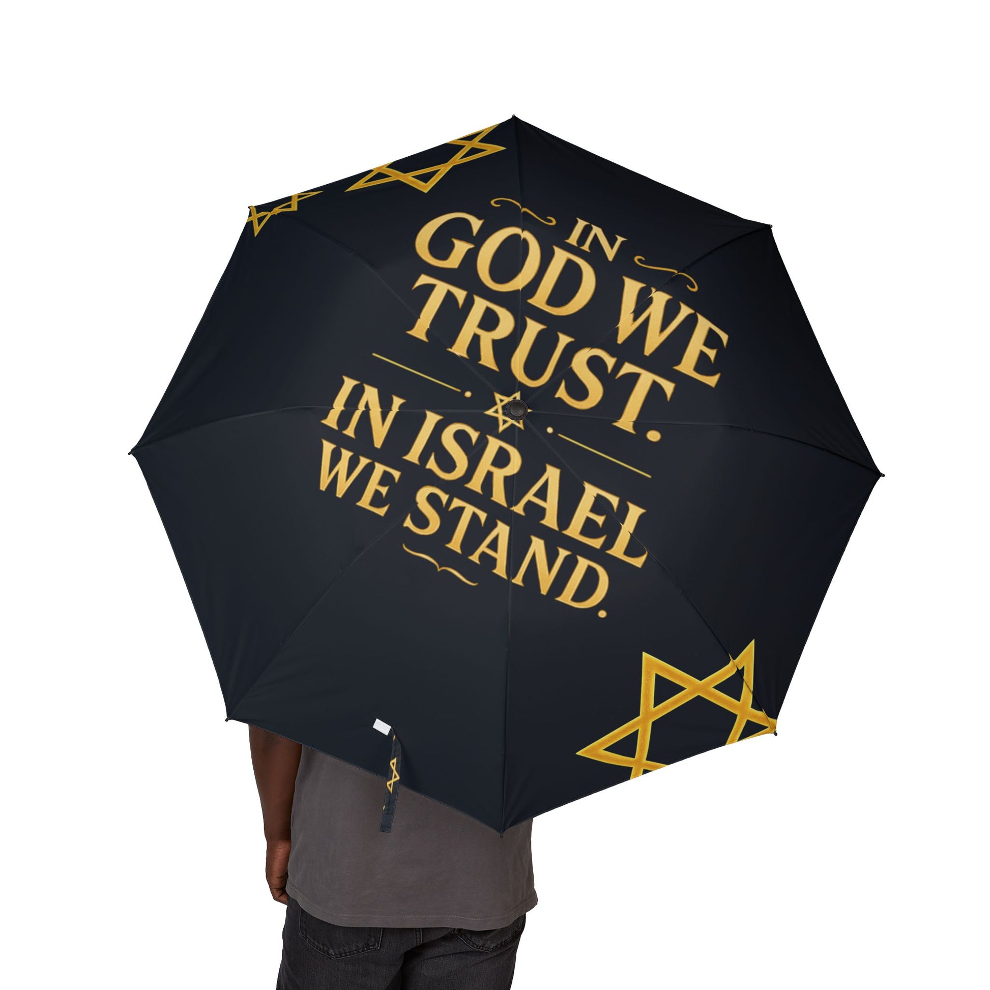 In God We Trust, In Israel We Stand with Stars Semi - Automatic Foldable Umbrella - American Zionist