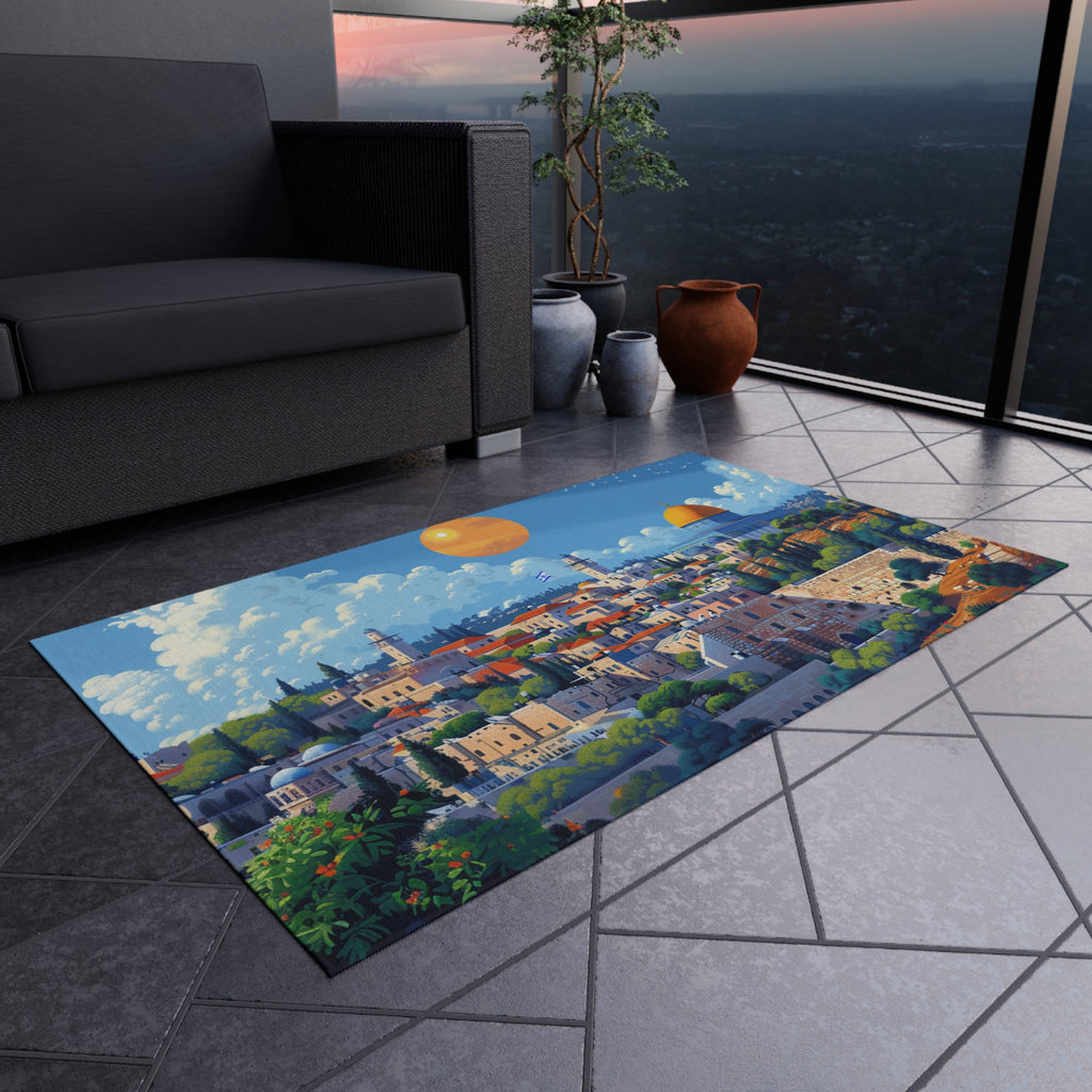 Jerusalem City Skyline Outdoor Rug - American Zionist