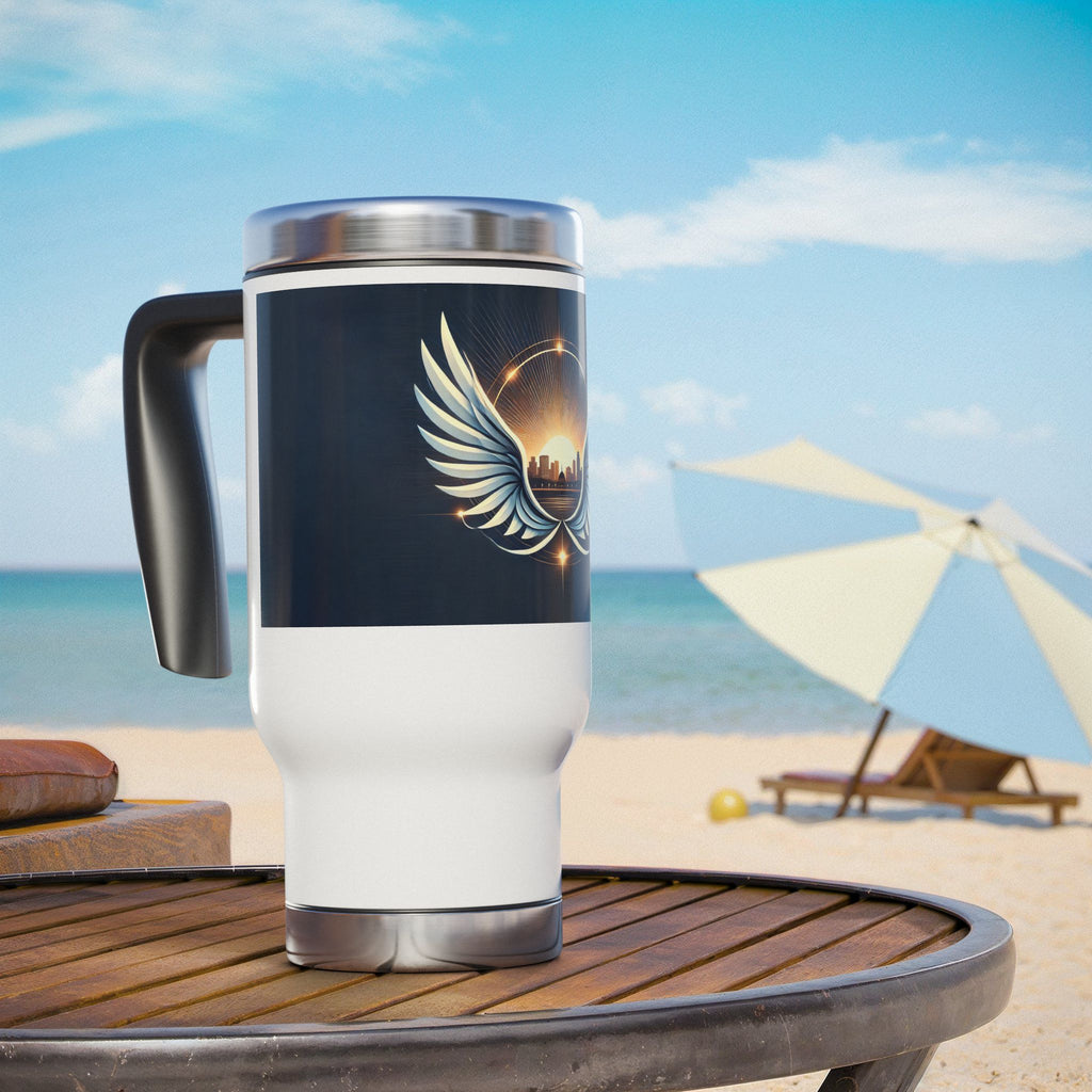 Sunset Wings Stainless Steel Travel Mug with Handle, 14oz - American Zionist