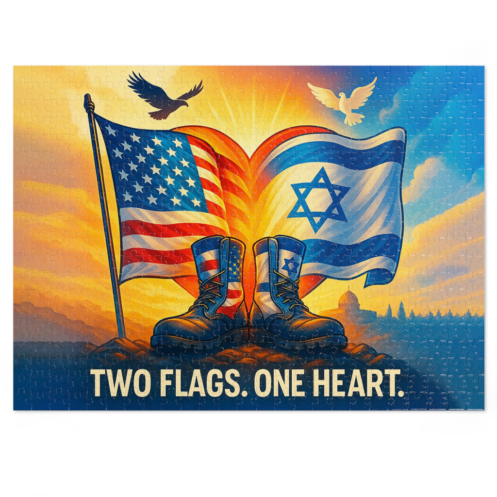 Two Flags One Heart Jigsaw Puzzle with Tin - American Zionist