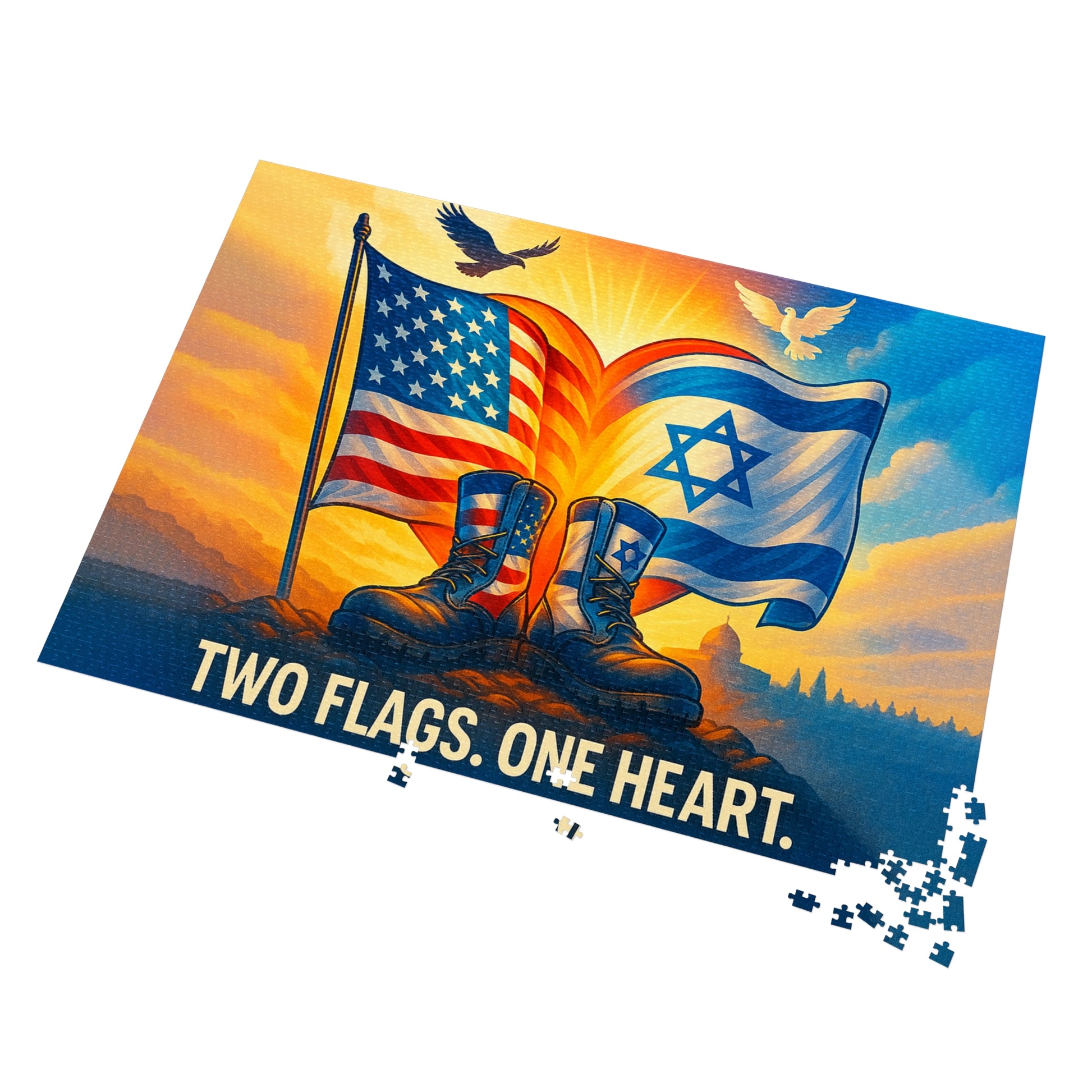 Two Flags One Heart Jigsaw Puzzle with Tin - American Zionist