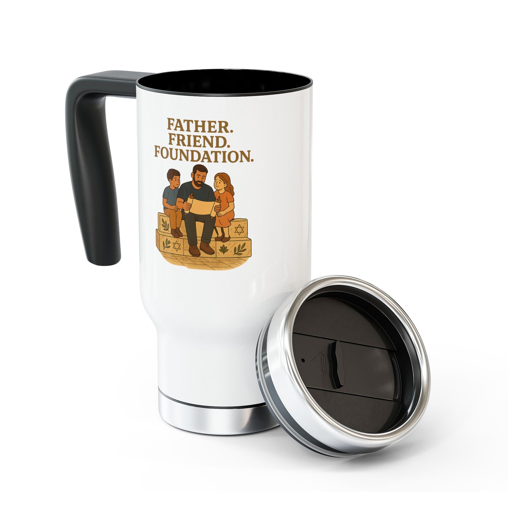Father Friend Foundation Stainless Steel Travel Mug with Handle, 14oz - American Zionist