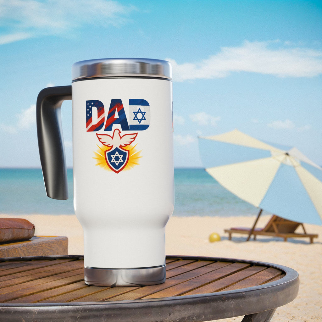 Patriotic Dad Stainless Stainless Steel Travel Mug with Handle, 14oz - American Zionist