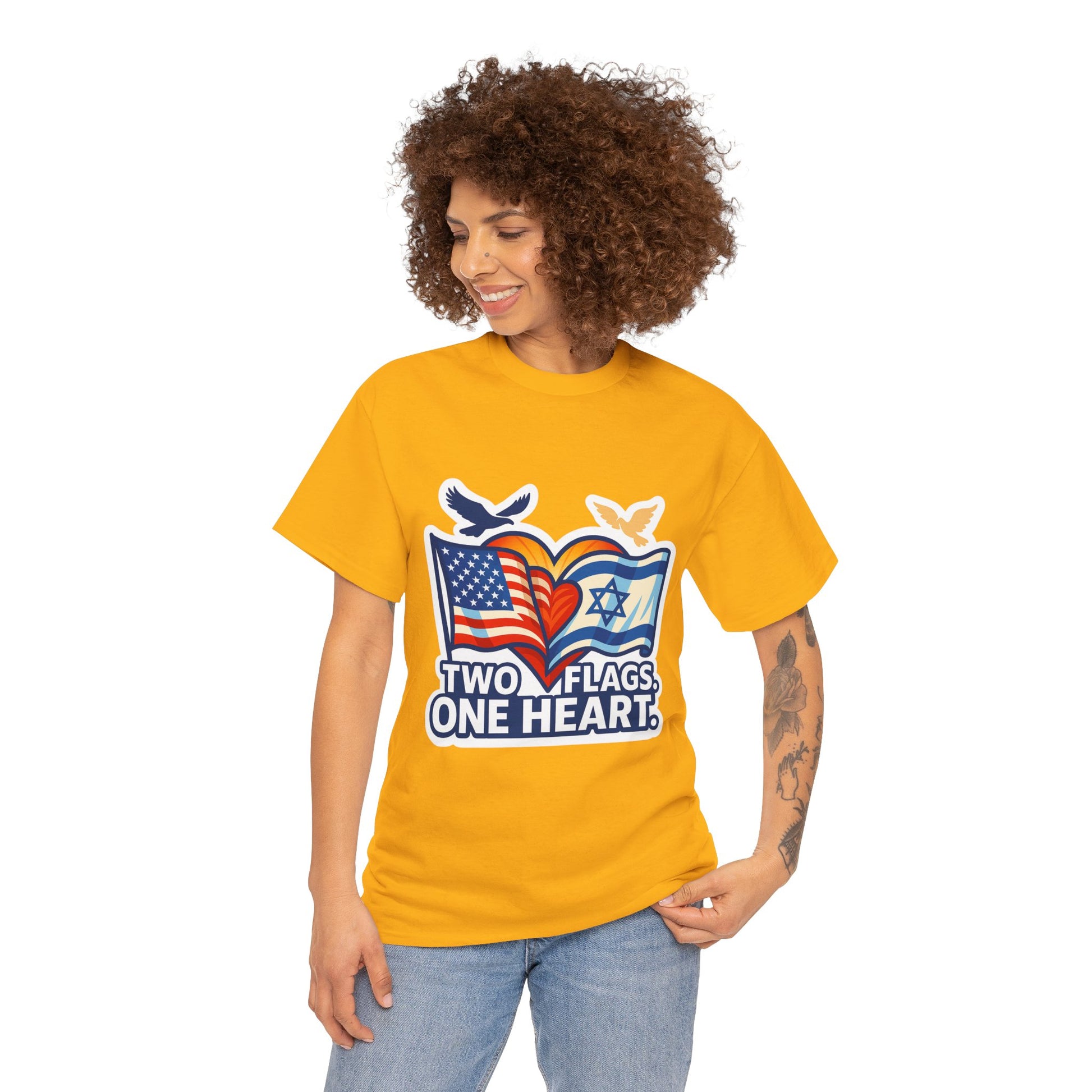 Two Flags One Heart Unisex Heavy Cotton Tee - American Zionist