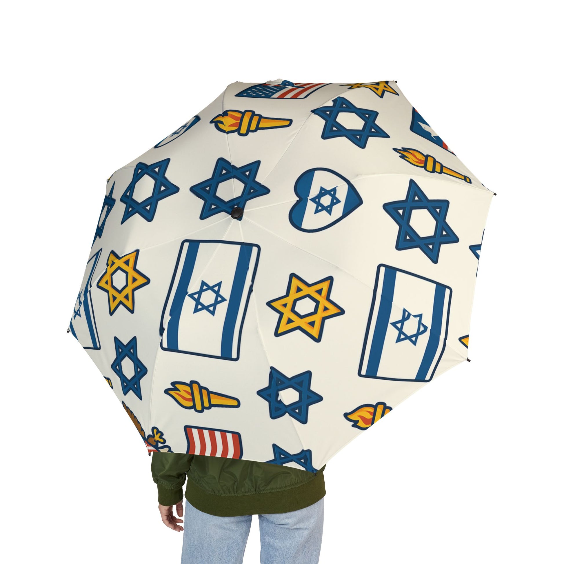 Symbols of Shared Freedom Semi - Automatic Foldable Umbrella - American Zionist