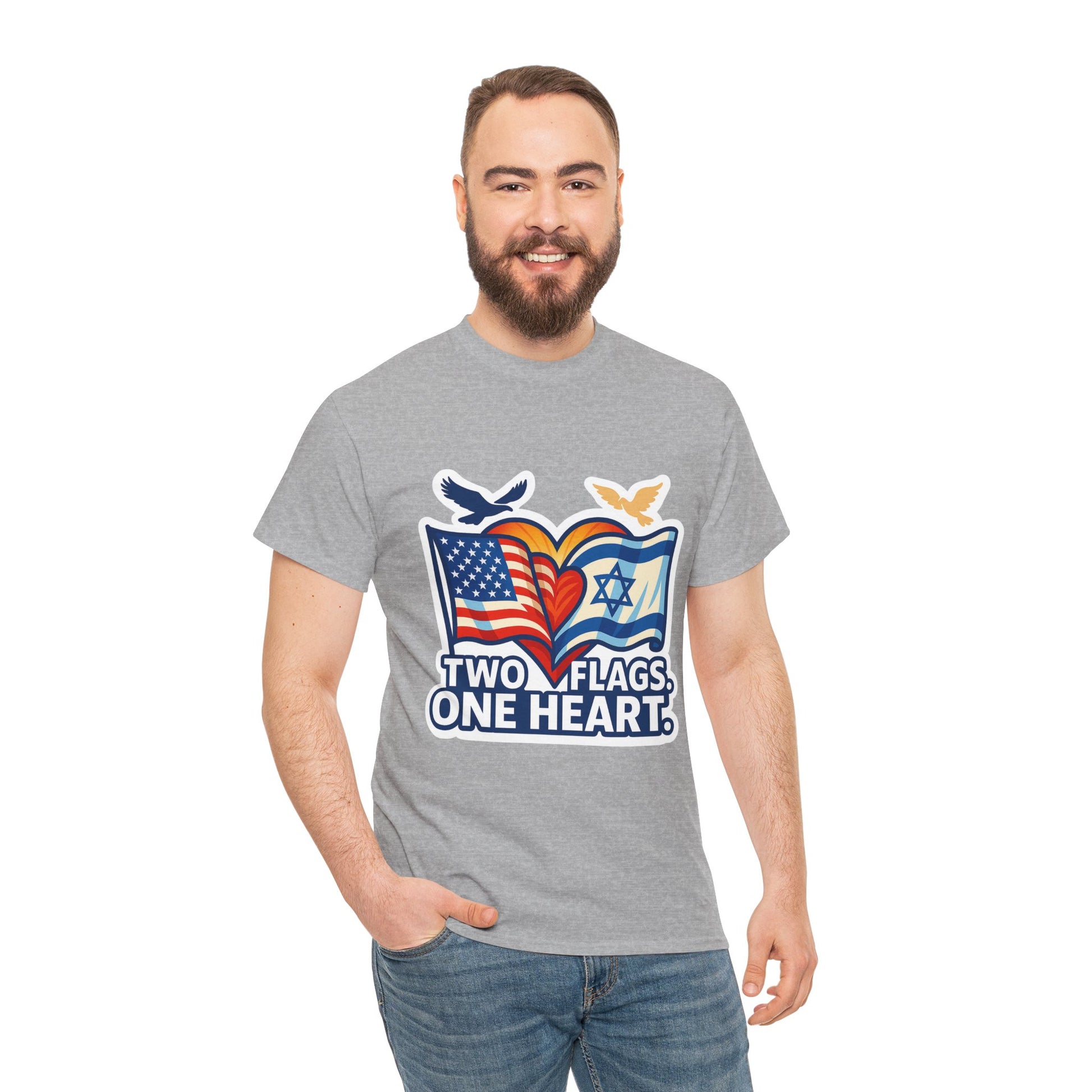 Two Flags One Heart Unisex Heavy Cotton Tee - American Zionist