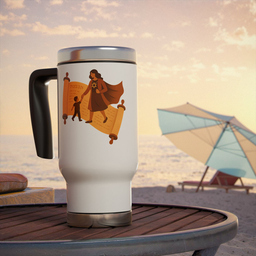 Mom Scroll Stainless Steel Travel Mug with Handle, 14oz - American Zionist