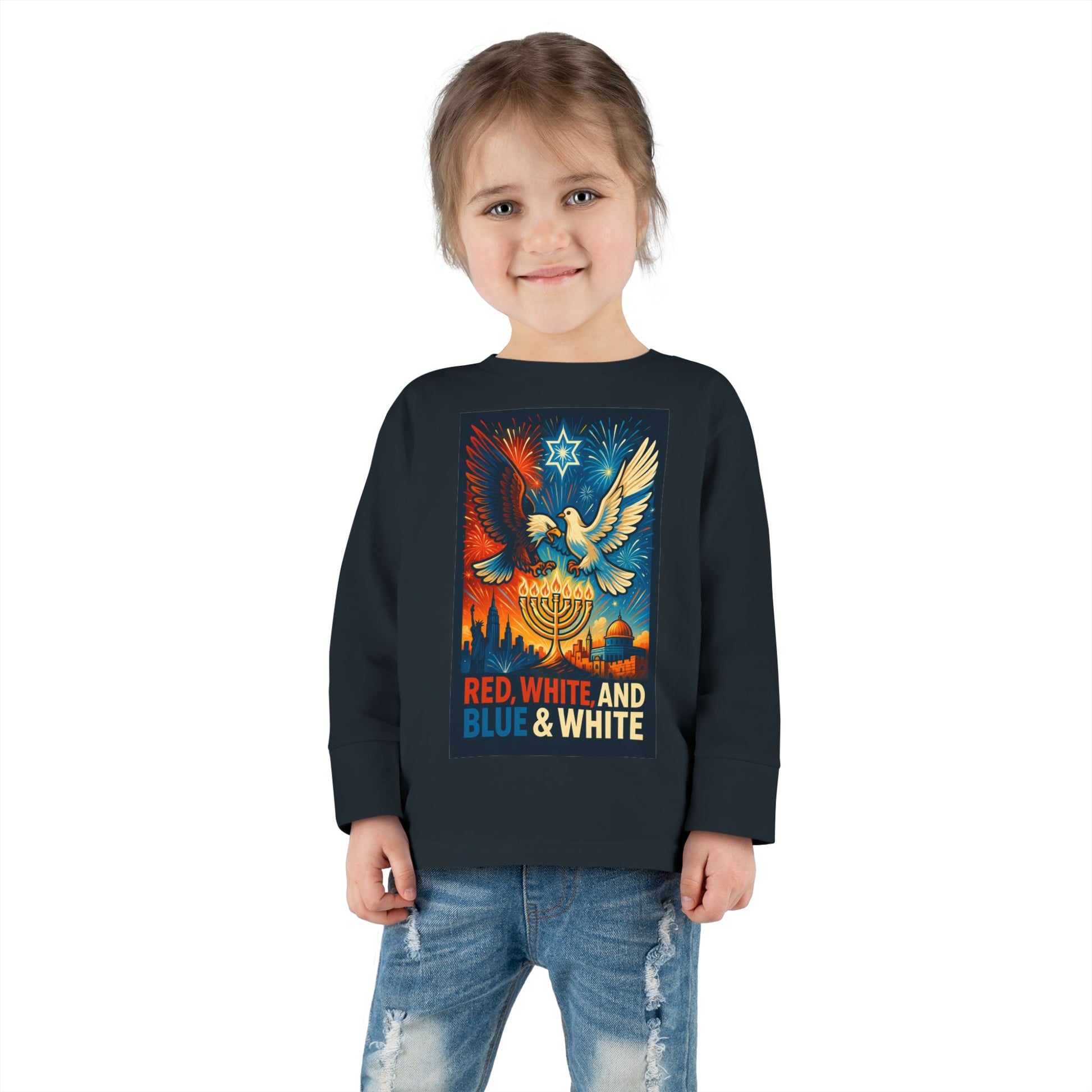 Red White and Blue Toddler Long Sleeve Tee - American Zionist
