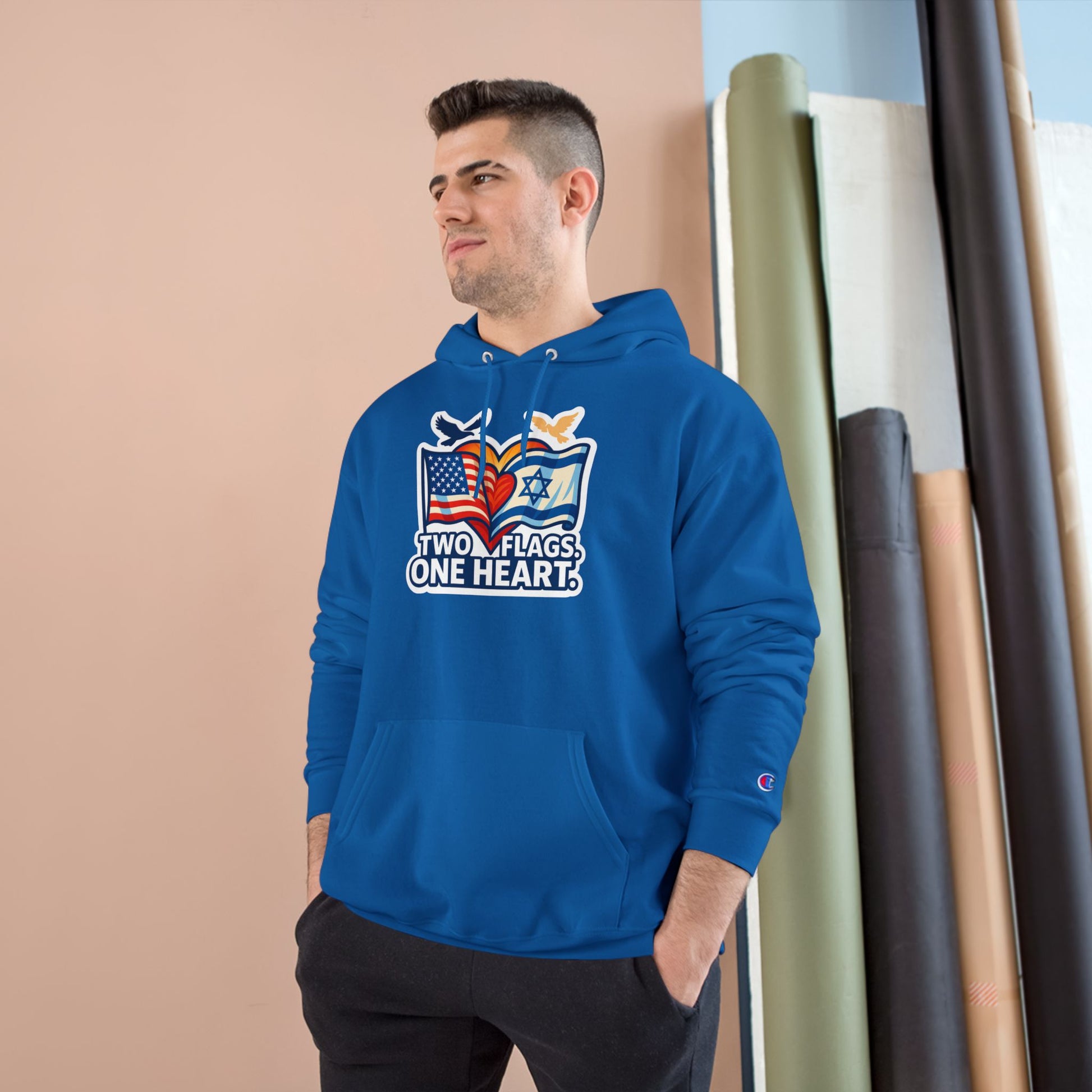 Two Flags. One Heart Champion Hoodie - American Zionist