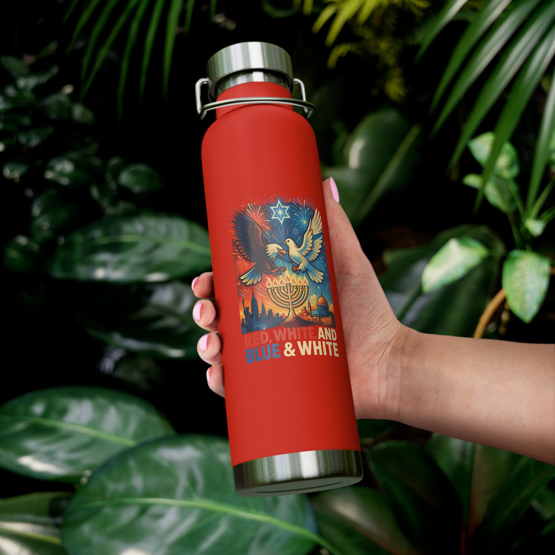 Red White and Blue Copper Vacuum Insulated Bottle, 22oz - American Zionist