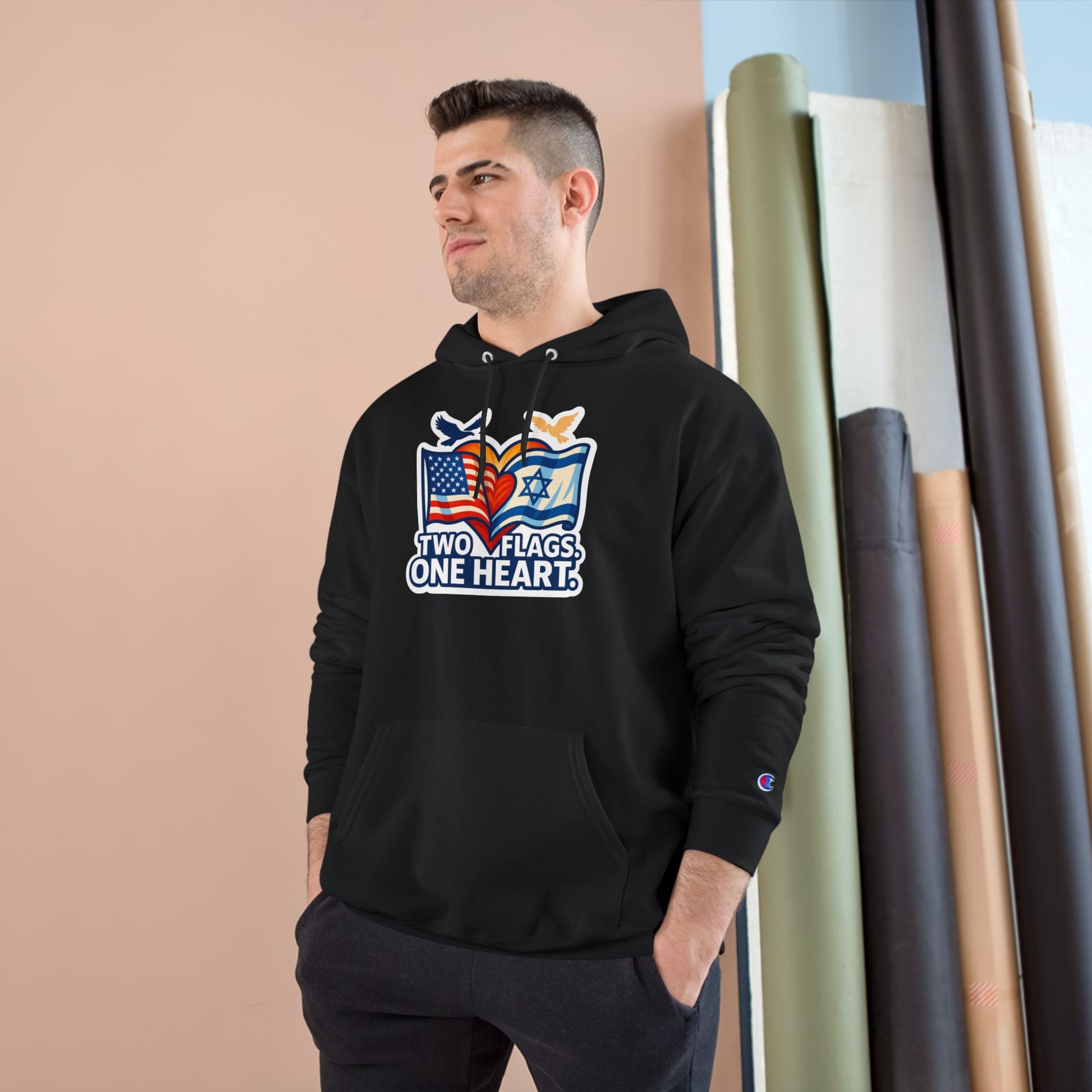 Two Flags. One Heart Champion Hoodie - American Zionist