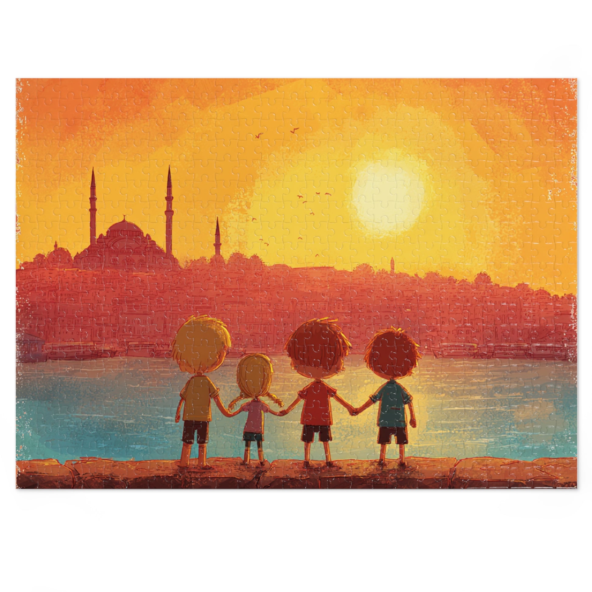 Jewish Kids Over Sunset Jigsaw Puzzle with Tin - American Zionist