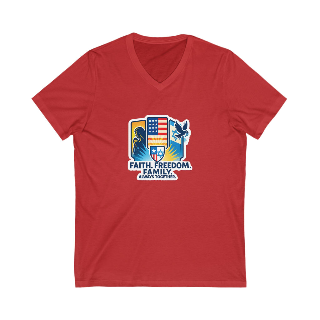 Faith Freedom Family Unisex Jersey Short Sleeve V - Neck Tee - American Zionist